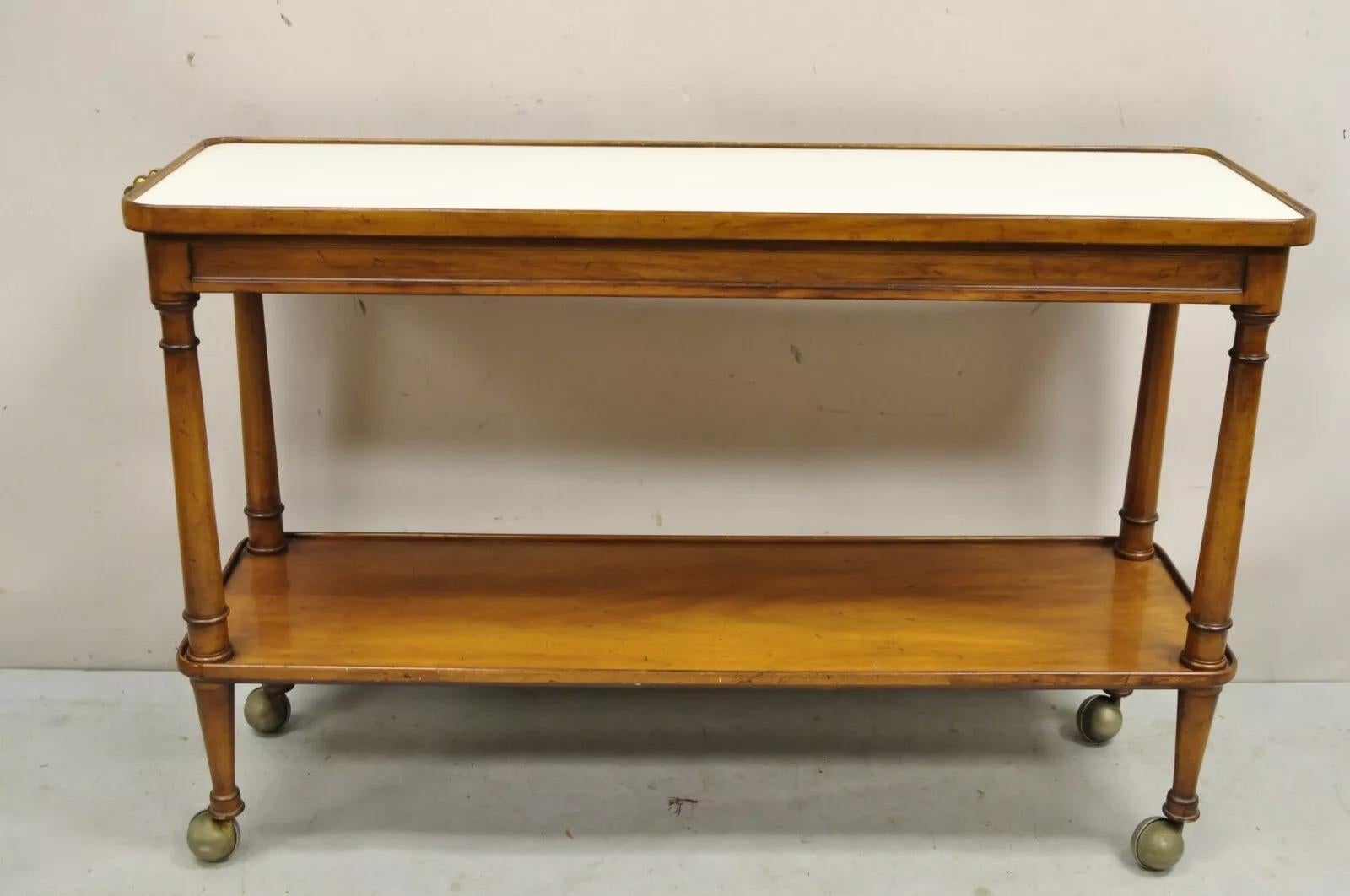 Vintage Regency Style Mahogany 2 Tier Rolling Server Narrow Bar Cart by Hadleigh For Sale 5