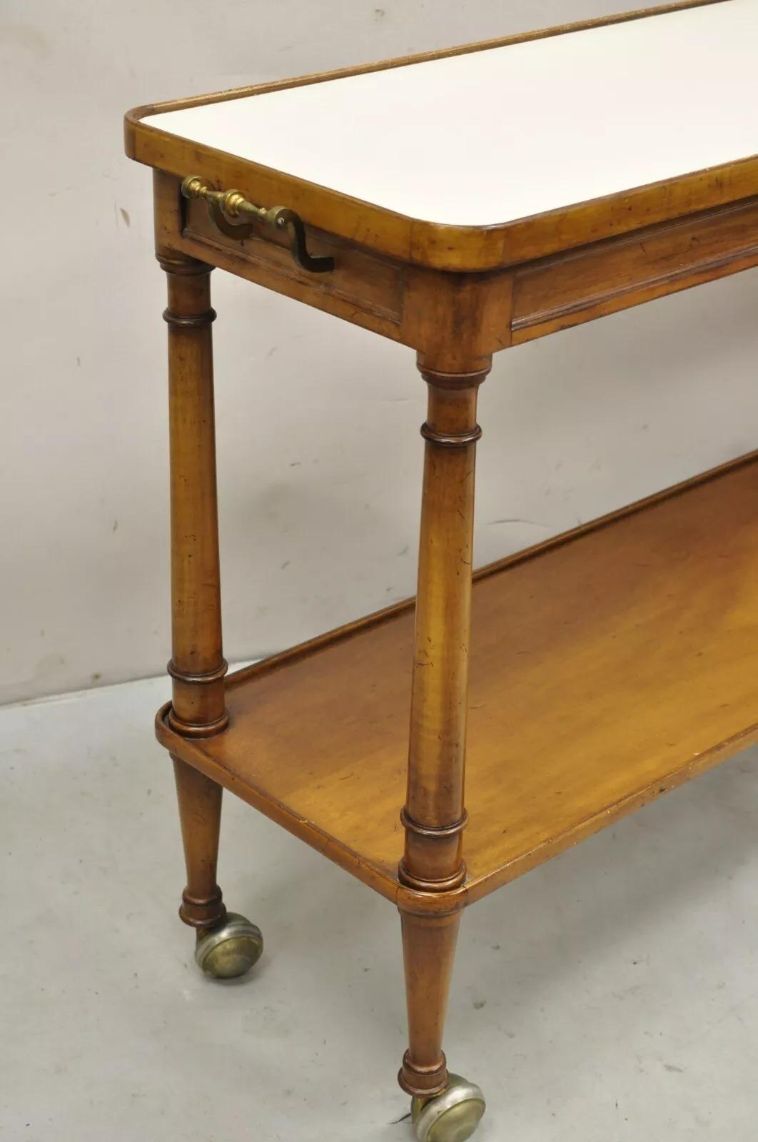 Unknown Vintage Regency Style Mahogany 2 Tier Rolling Server Narrow Bar Cart by Hadleigh For Sale