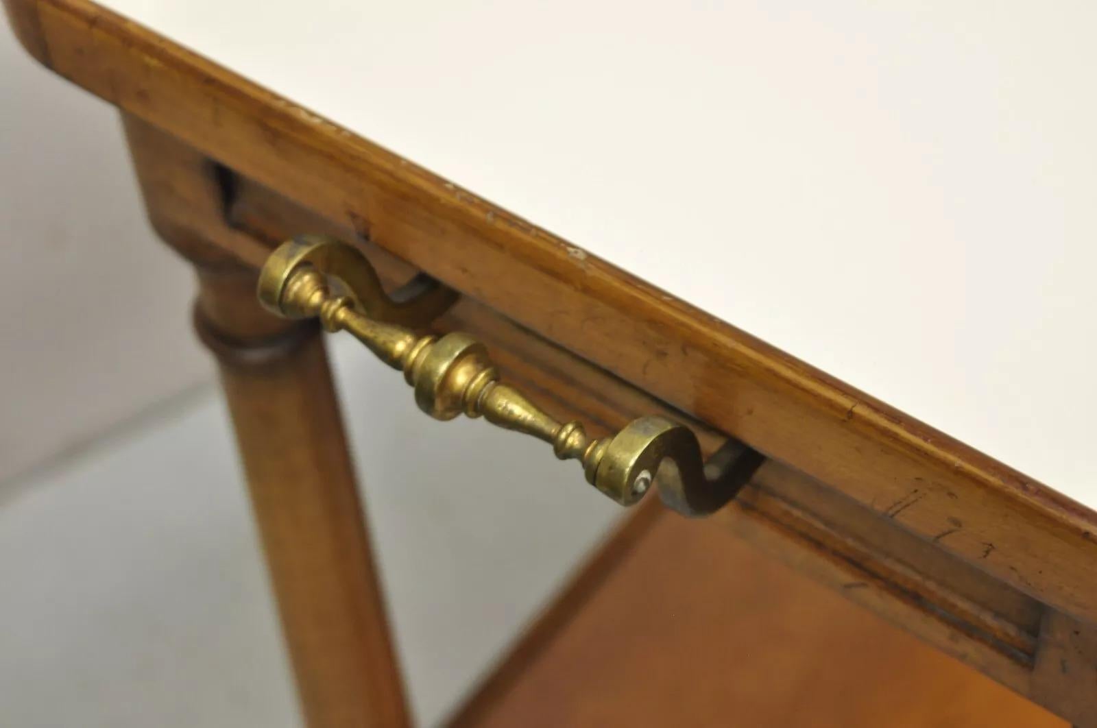 Vintage Regency Style Mahogany 2 Tier Rolling Server Narrow Bar Cart by Hadleigh In Good Condition For Sale In Philadelphia, PA
