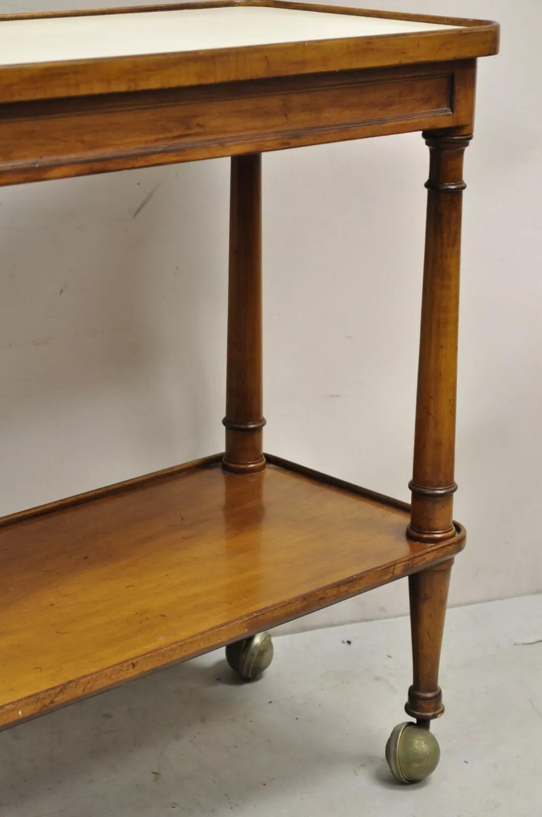 20th Century Vintage Regency Style Mahogany 2 Tier Rolling Server Narrow Bar Cart by Hadleigh For Sale