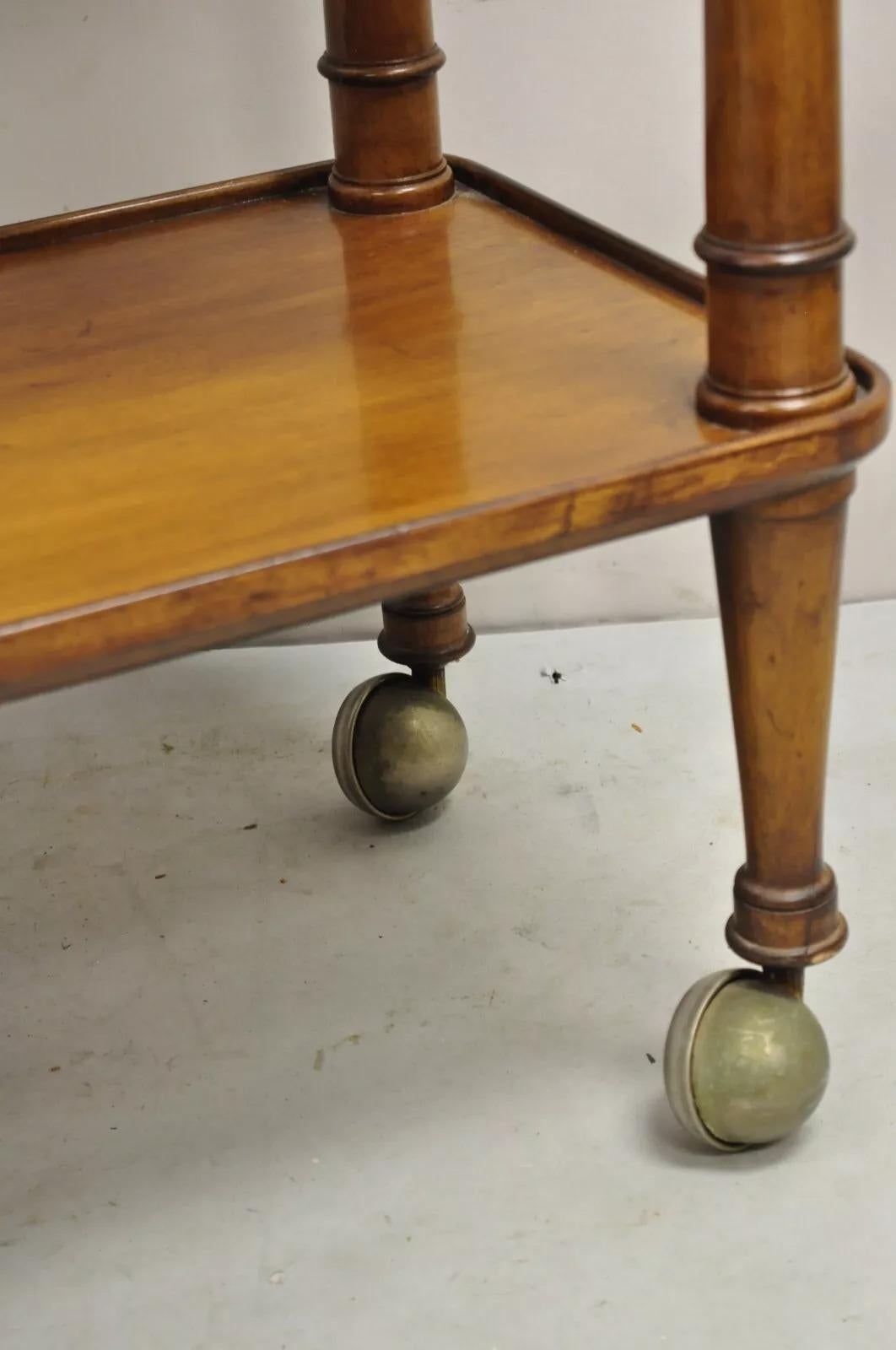 Laminate Vintage Regency Style Mahogany 2 Tier Rolling Server Narrow Bar Cart by Hadleigh For Sale