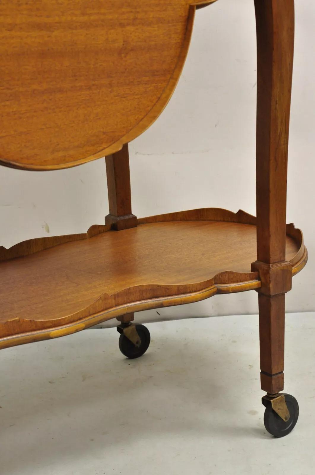 Vintage Regency Style Mahogany Drop Leaf Rolling Server Cart Buffet For Sale 4