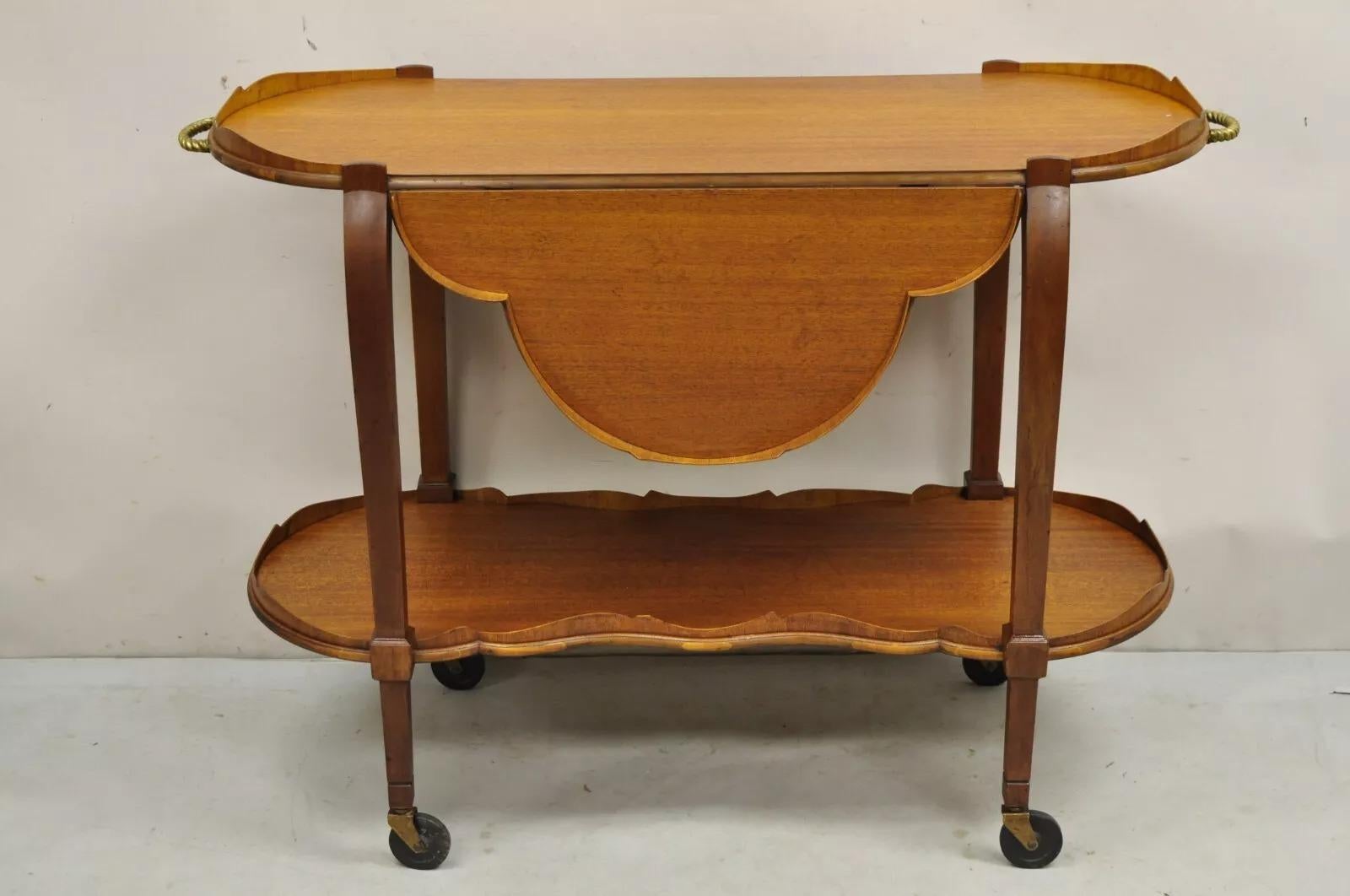 Vintage Regency Style Mahogany Drop Leaf Rolling Server Cart Buffet For Sale 5