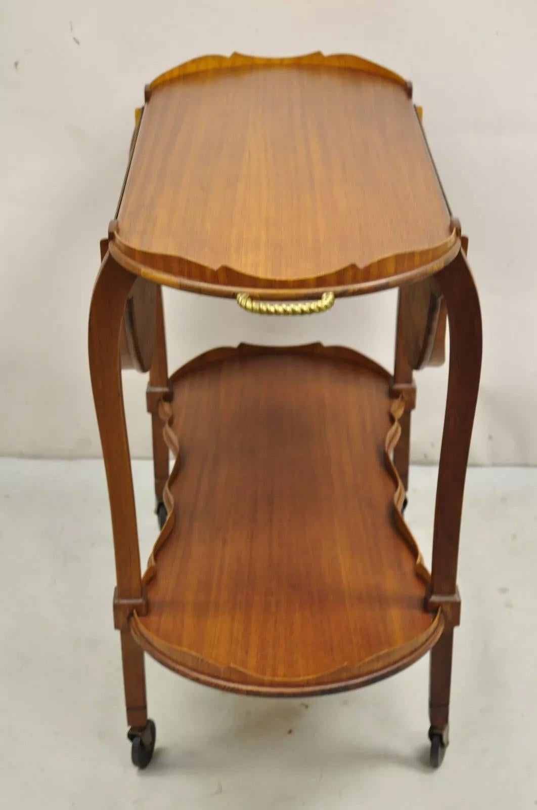 Vintage Regency Style Mahogany Drop Leaf Rolling Server Cart Buffet In Good Condition For Sale In Philadelphia, PA