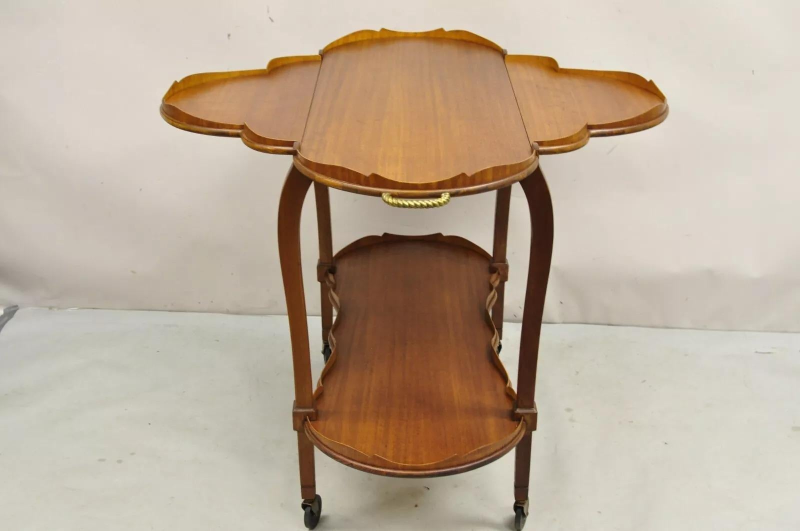 20th Century Vintage Regency Style Mahogany Drop Leaf Rolling Server Cart Buffet For Sale