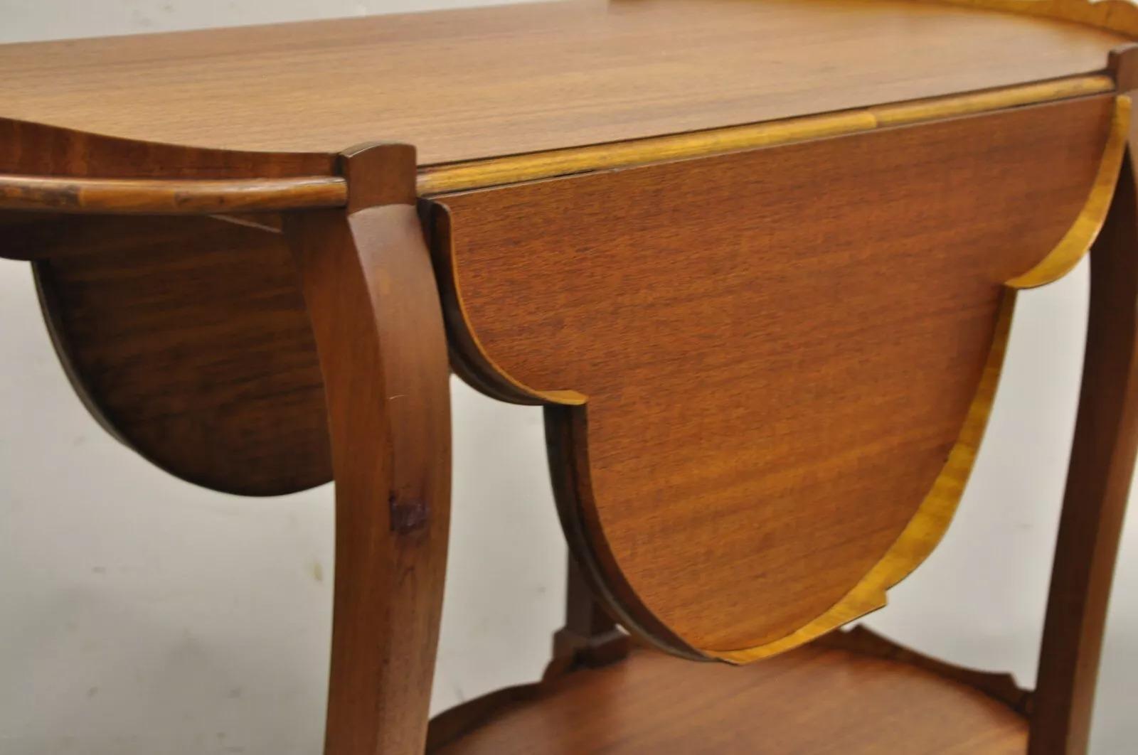 Vintage Regency Style Mahogany Drop Leaf Rolling Server Cart Buffet For Sale 1