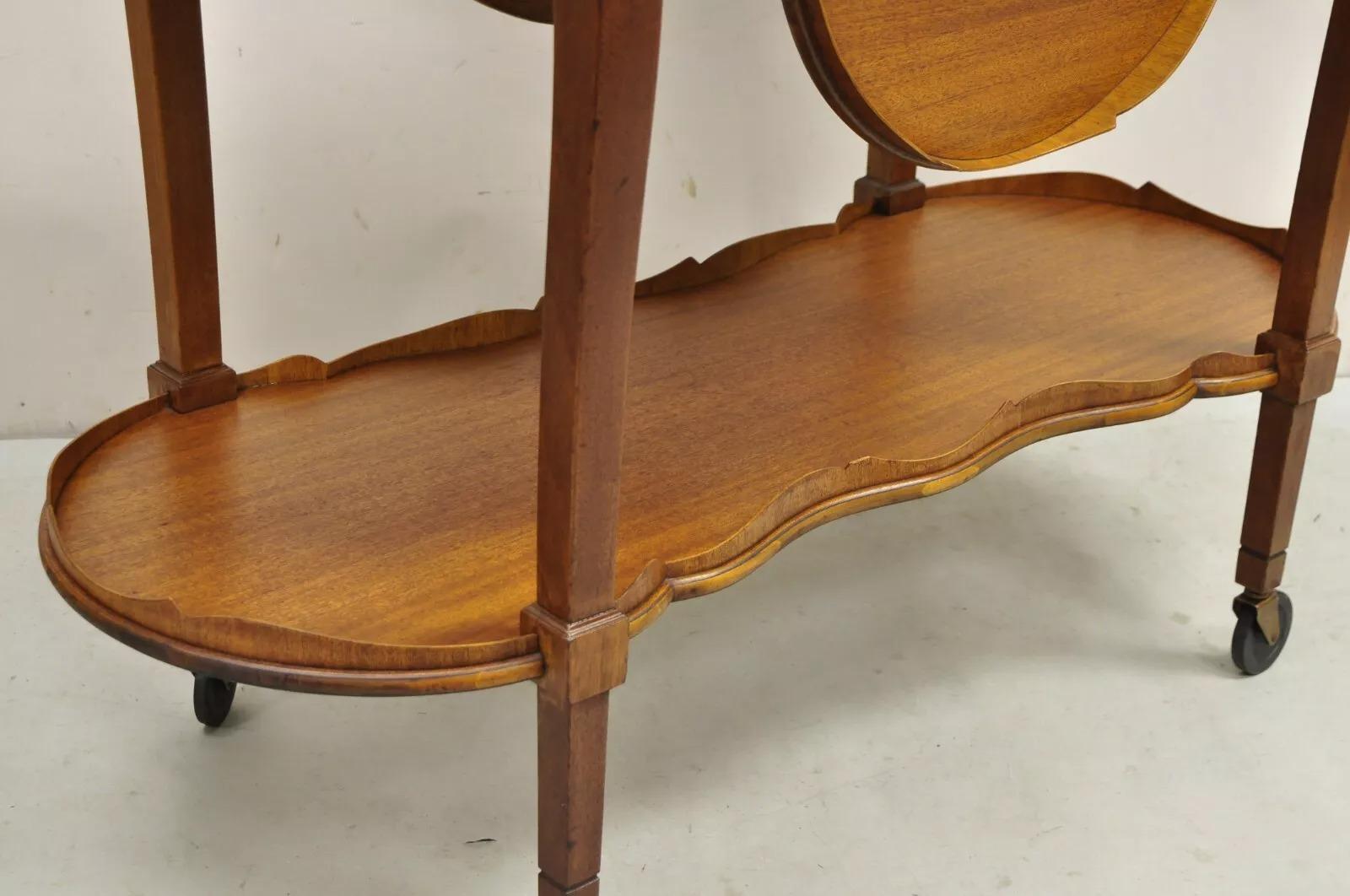 Vintage Regency Style Mahogany Drop Leaf Rolling Server Cart Buffet For Sale 2