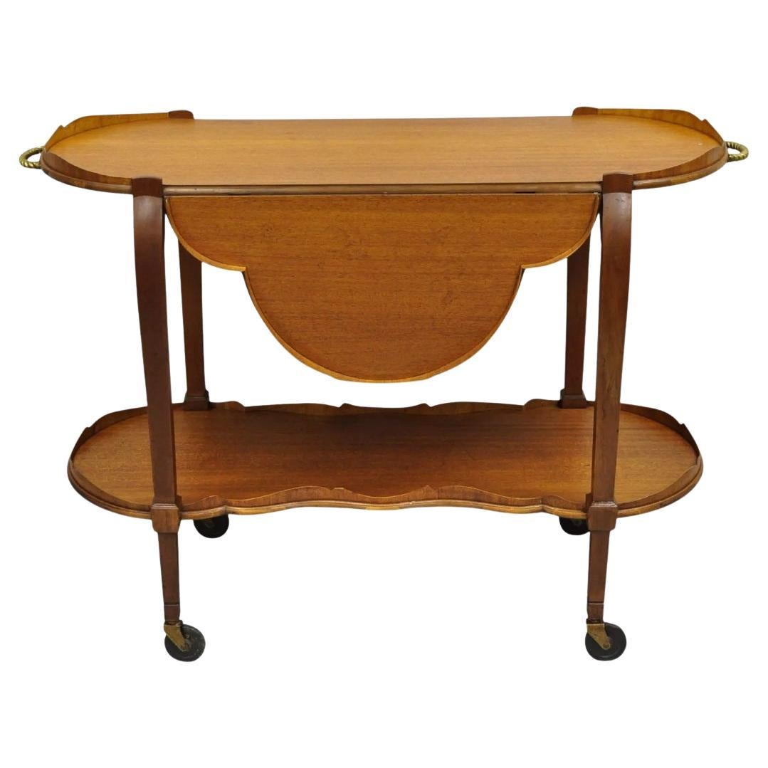 Vintage Regency Style Mahogany Drop Leaf Rolling Server Cart Buffet