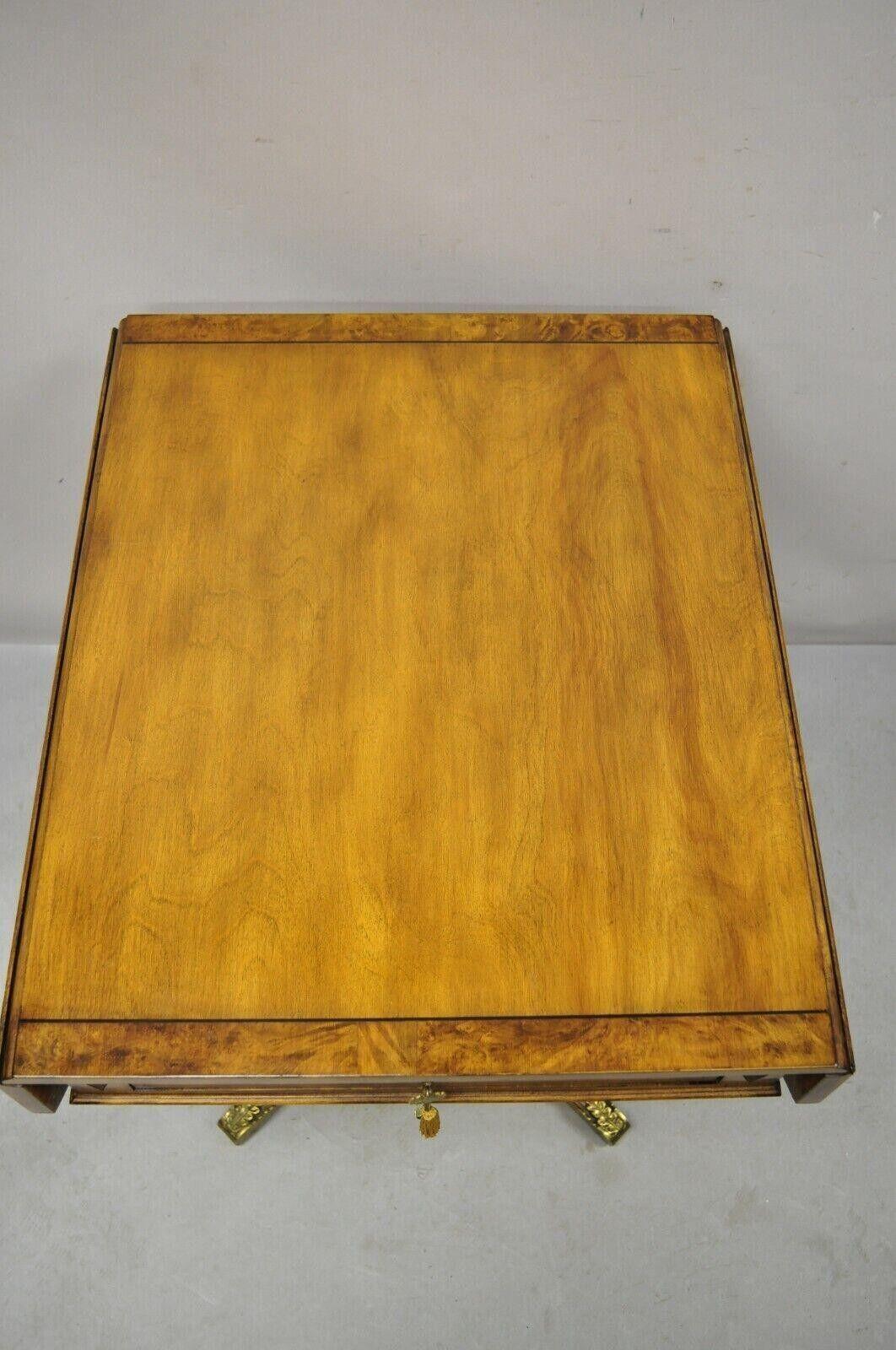 Brass Vintage Regency Style Mahogany One Drawer Pembroke Dropleaf Side End Table For Sale