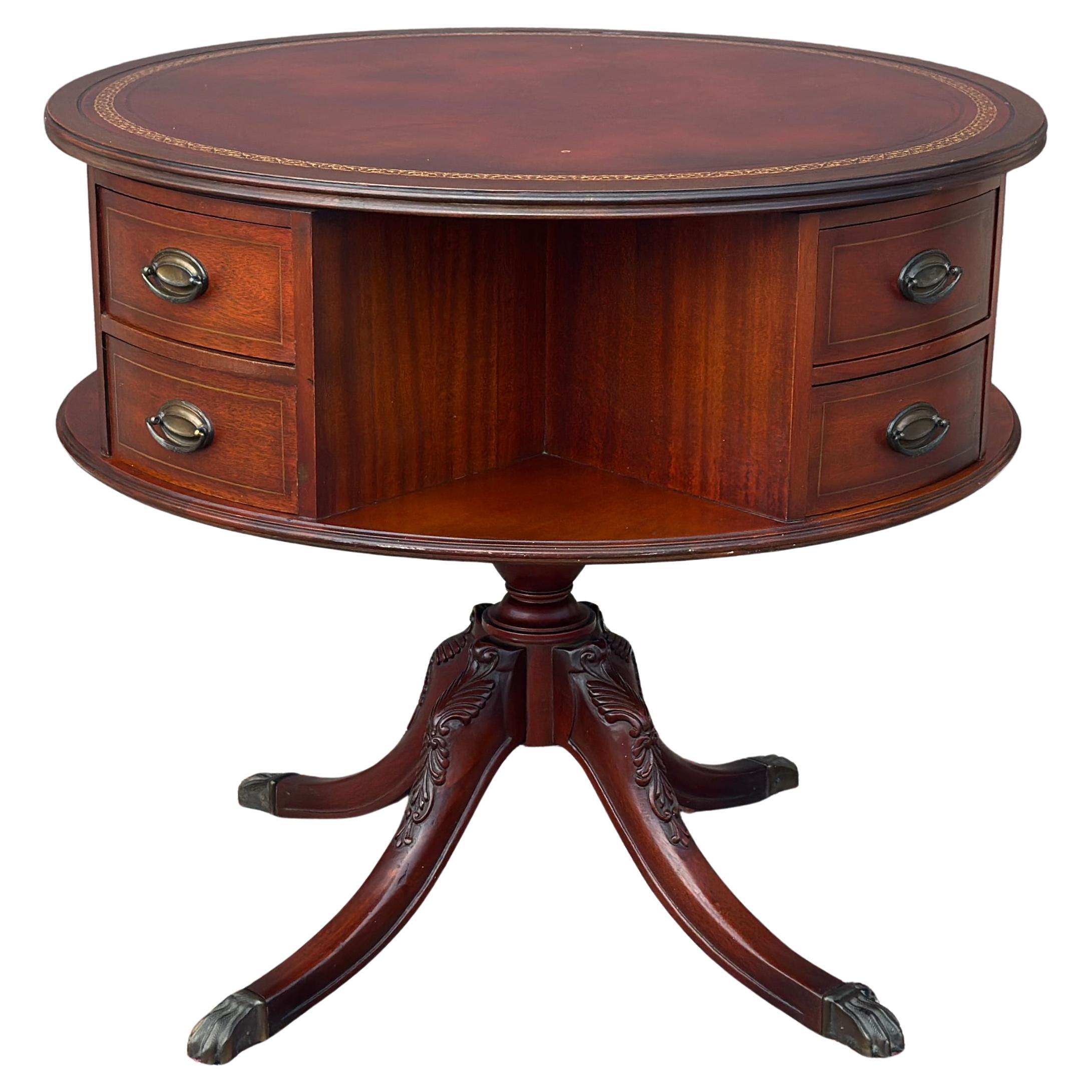Mesa de alquiler de tambor giratorio de caoba estilo regencia vintage