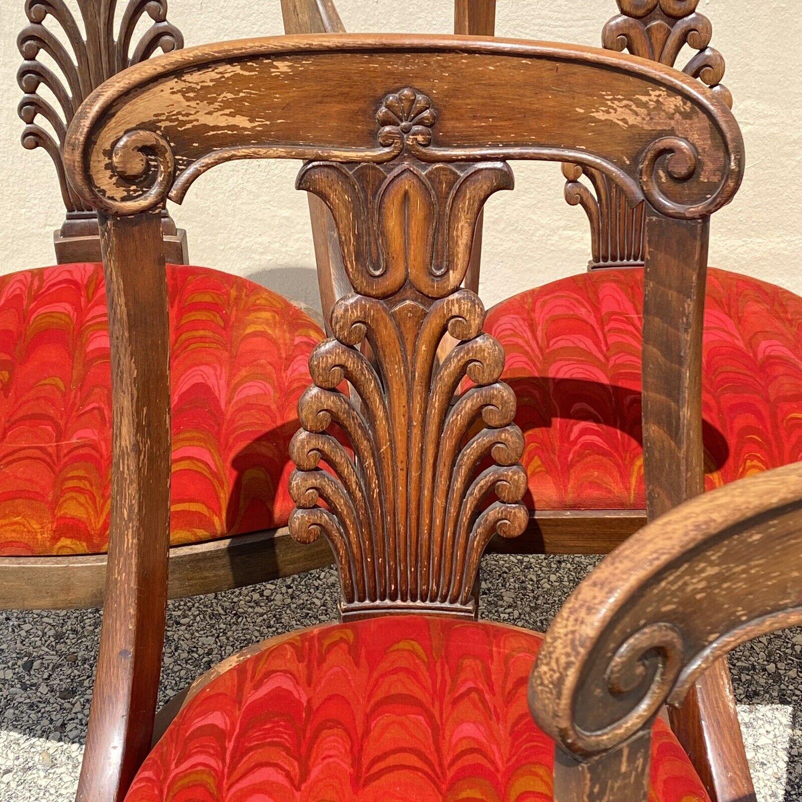 Vintage Regency Style Plume geschnitzt Nussbaum Saber Leg Esszimmerstühle - Set von 6 (Stoff) im Angebot