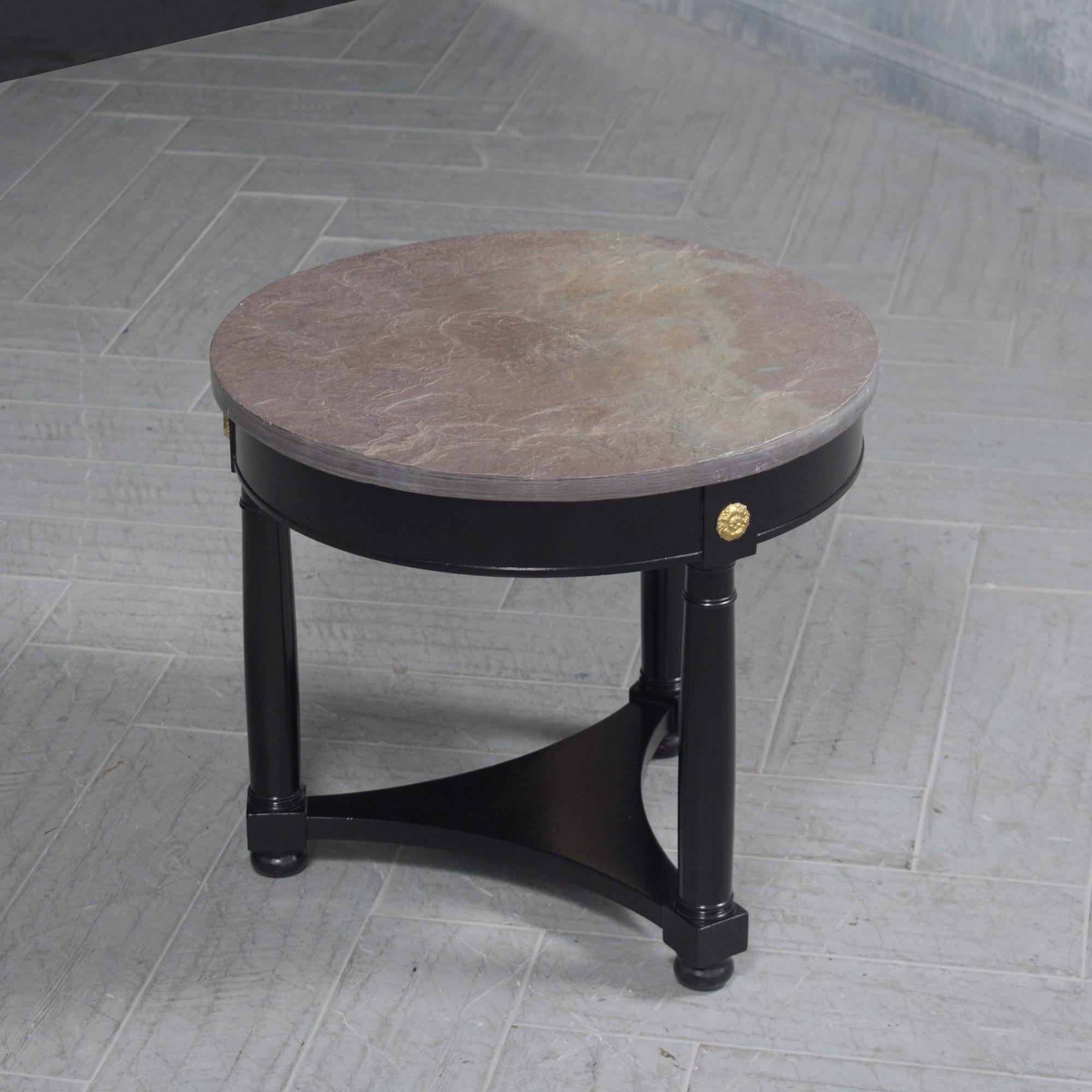 European Restored Vintage Regency-Style Round Side Table with Grey Marble Top For Sale