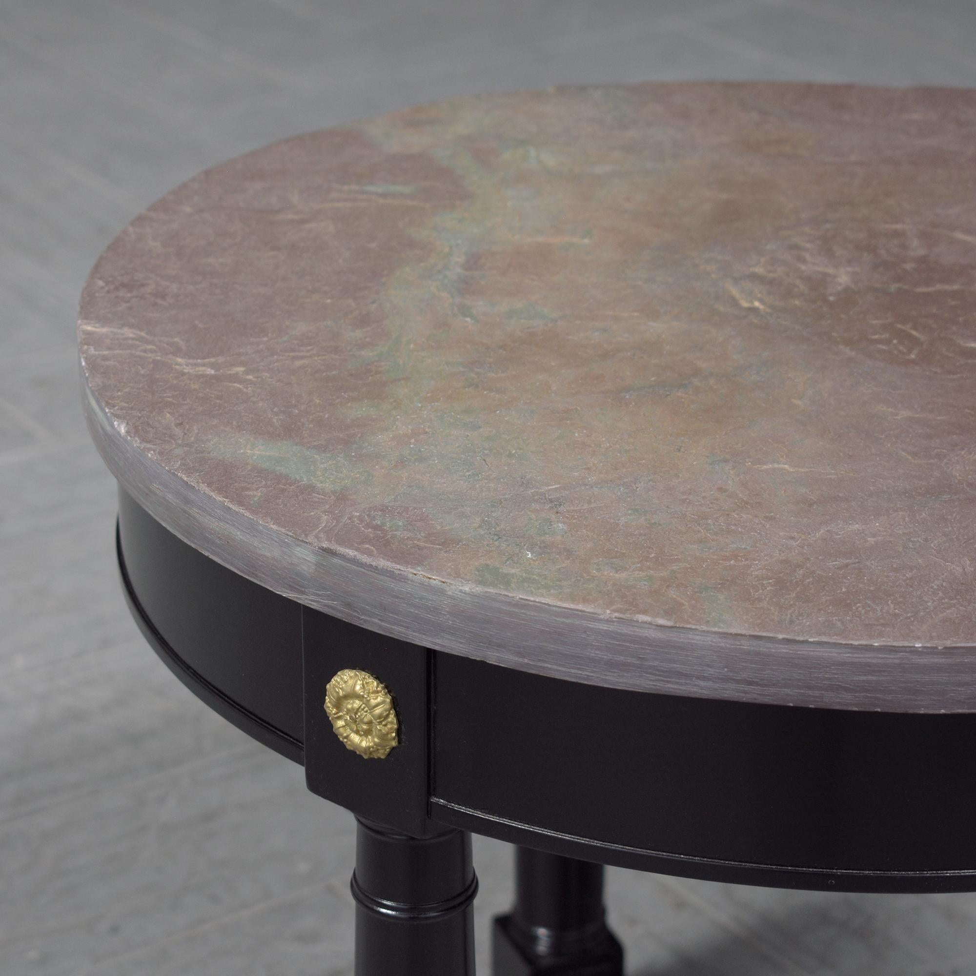 Restored Vintage Regency-Style Round Side Table with Grey Marble Top In Good Condition For Sale In Los Angeles, CA
