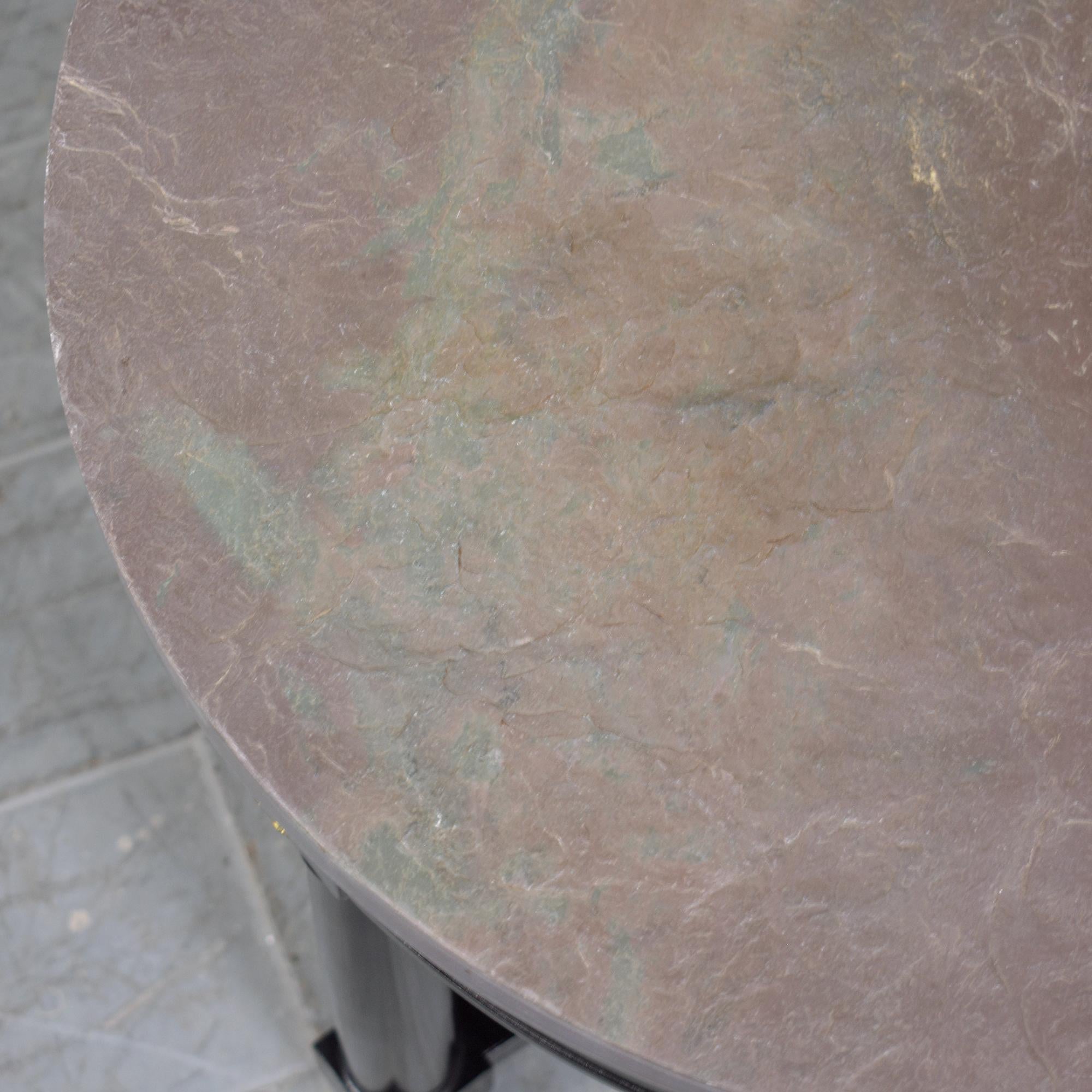 Mahogany Restored Vintage Regency-Style Round Side Table with Grey Marble Top For Sale