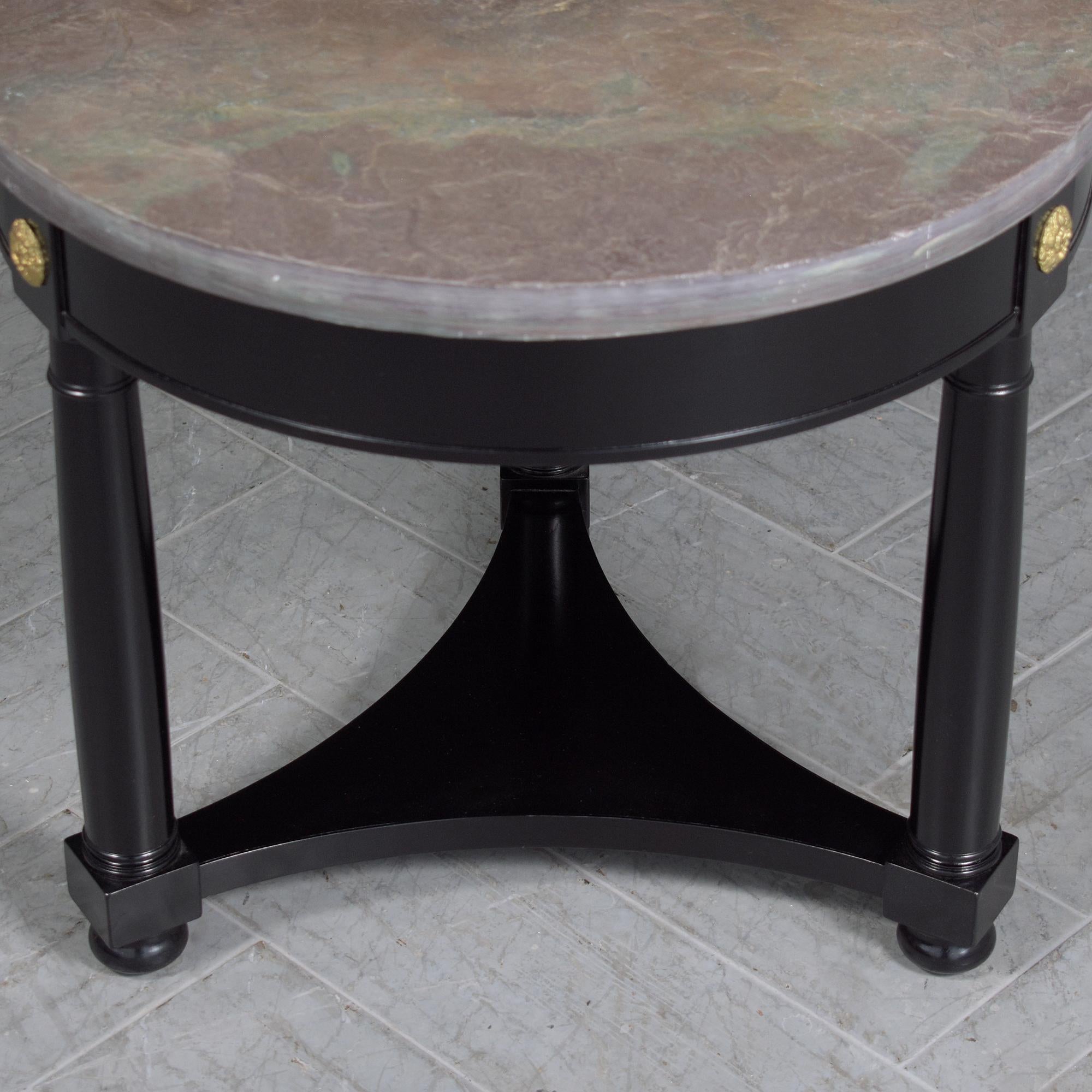 Restored Vintage Regency-Style Round Side Table with Grey Marble Top For Sale 1