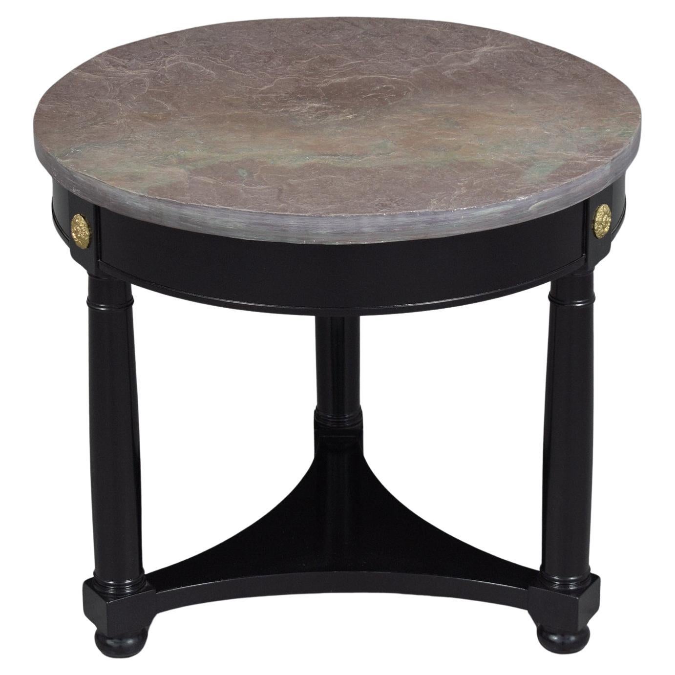 Restored Vintage Regency-Style Round Side Table with Grey Marble Top For Sale