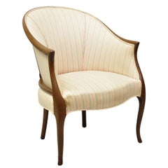 Vintage Regency Style Saber Leg Mahogany Frame Barrel Back Lounge Arm Chair