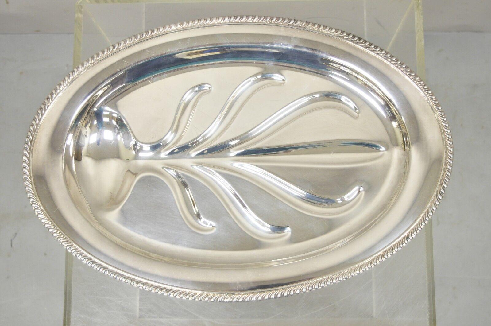 20th Century Vintage Regency Style Silver Plate Oval Footed Meat Tray Platter WM Rogers For Sale