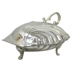 Vintage Regency Style Silver Plated Clam Shell Hinged Warmer with Floral Handle
