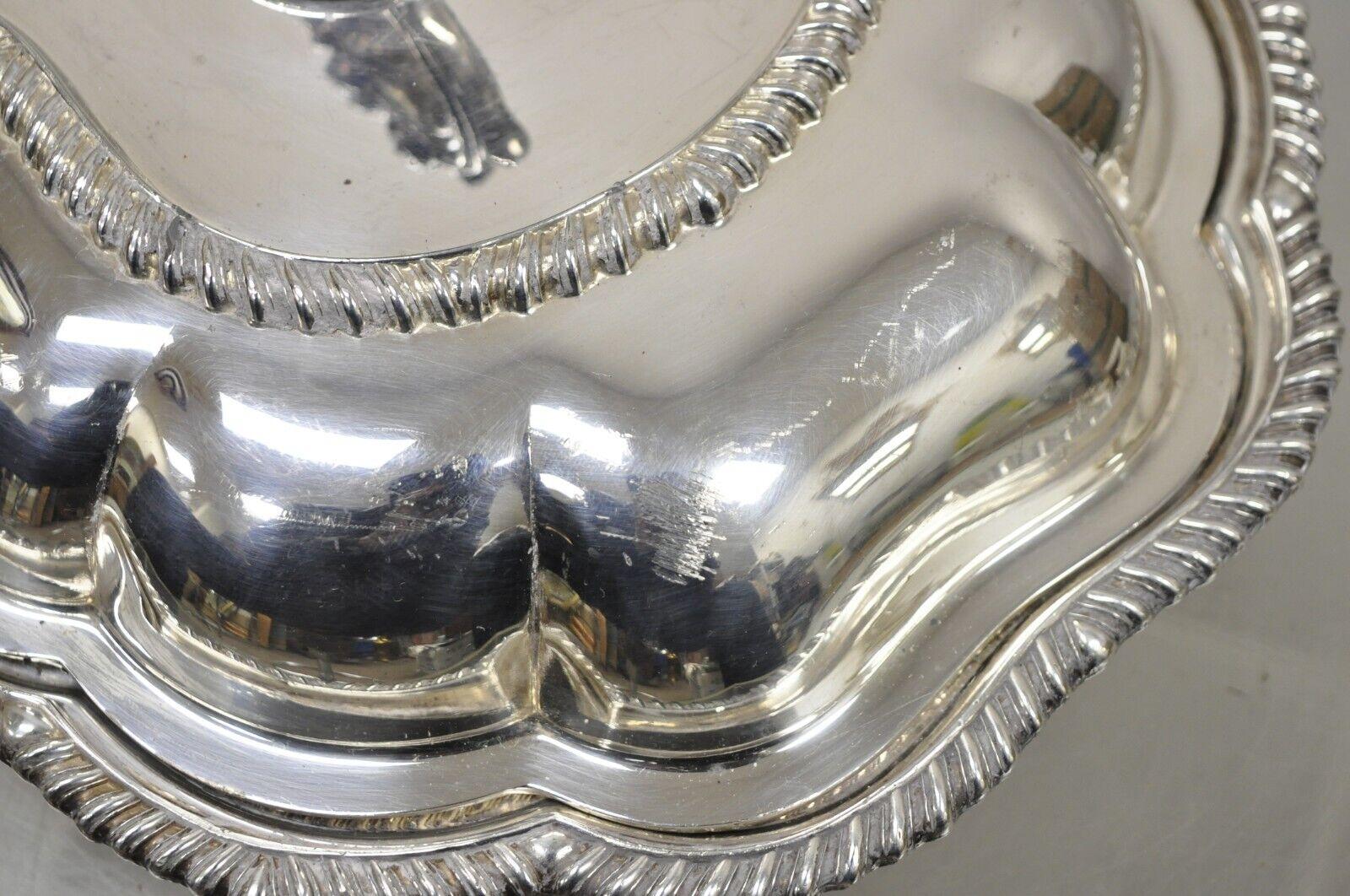 Vintage Regency Style Silver Plated Covered Vegetable Dish Serving Platter For Sale 3