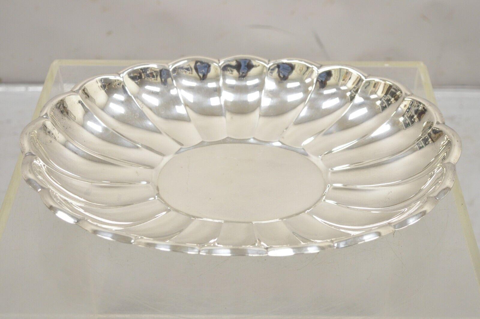 Vintage Regency Style Silver Plated Scalloped Oval Serving Platter Fruit Bowl. Circa mid to late 20th Century. Measurements:  2