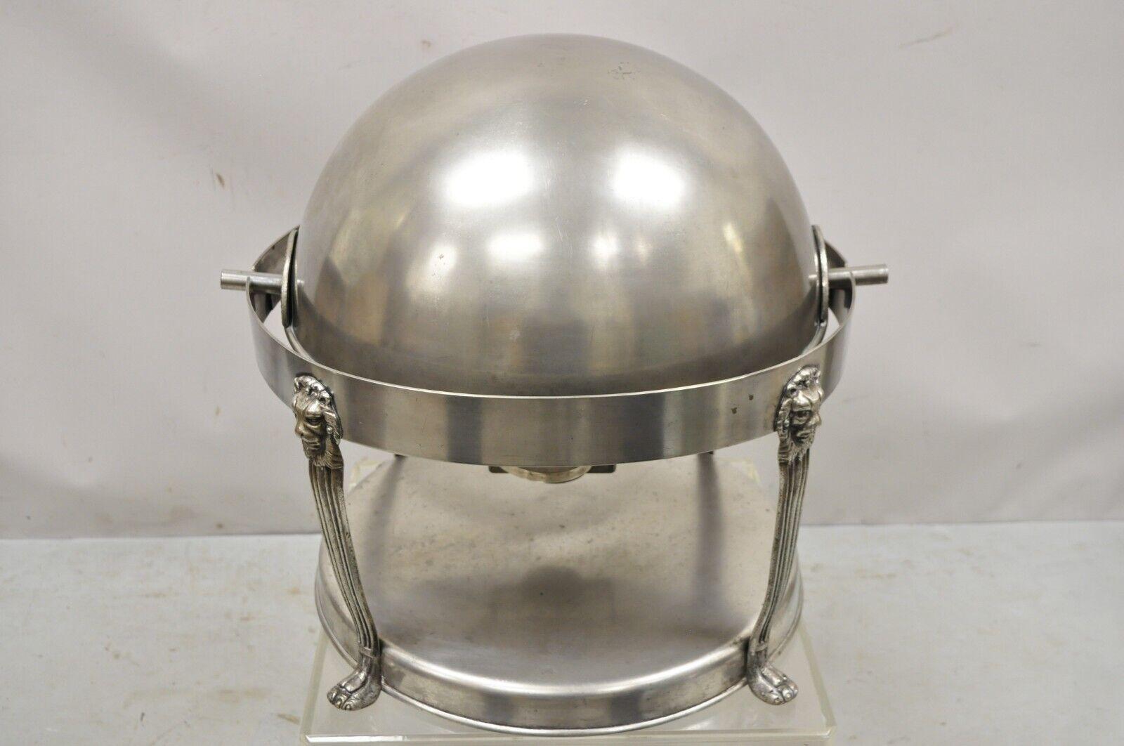 Vintage Regency Style Silver Plated Steel Round Chafing Dish Service Piece with For Sale 3