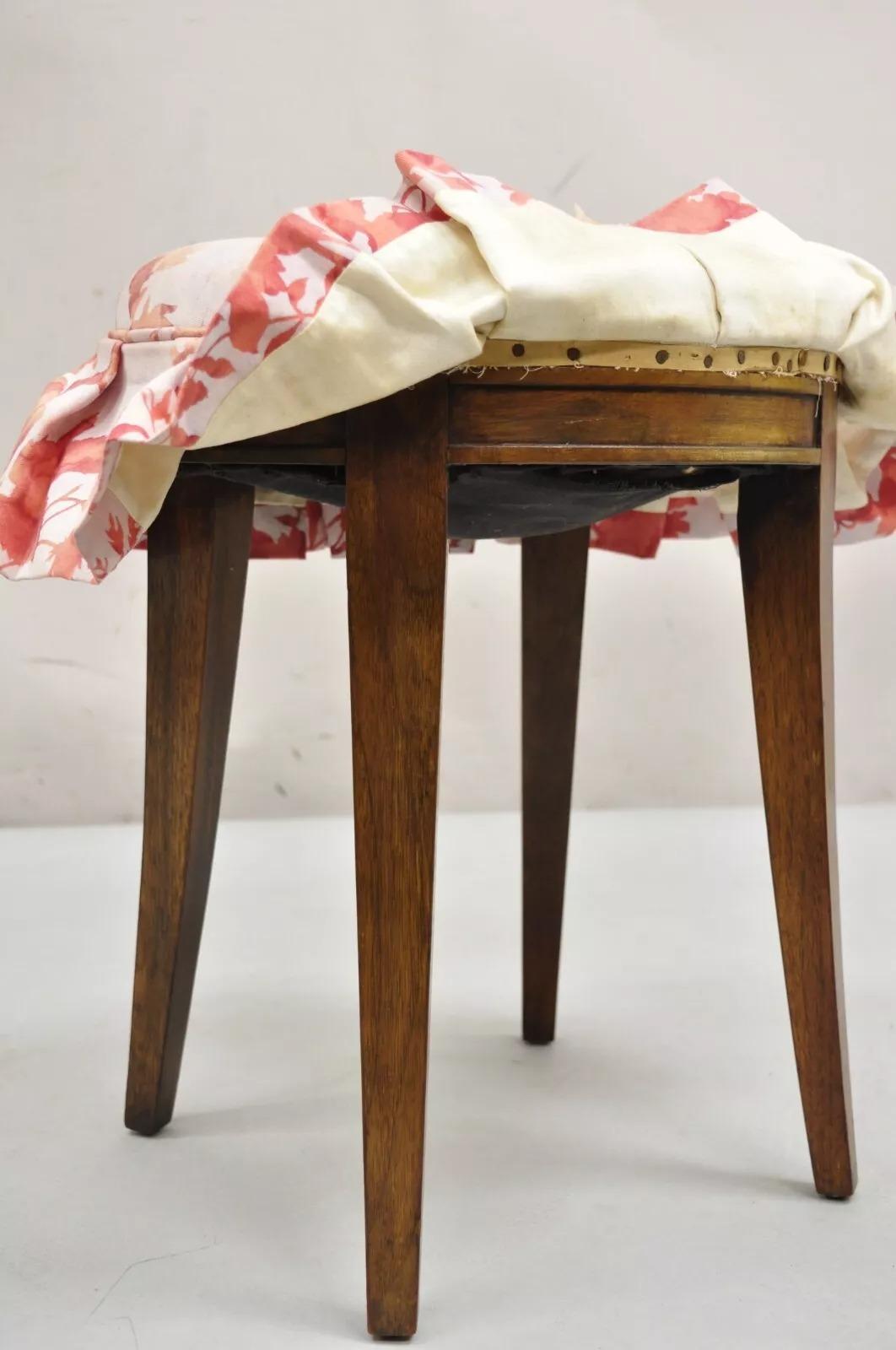 Vintage Regency Style Small Oval Mahogany Saber Leg Vanity Bench Stool In Good Condition In Philadelphia, PA