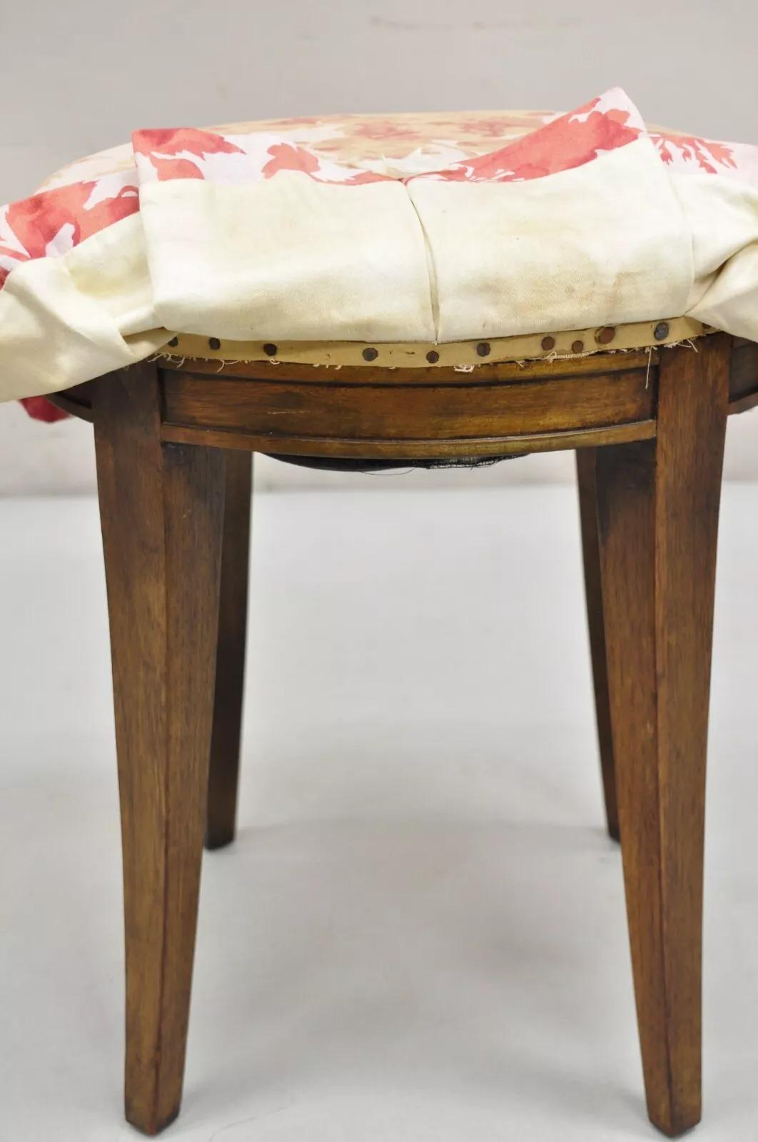 Vintage Regency Style Small Oval Mahogany Saber Leg Vanity Bench Stool 1