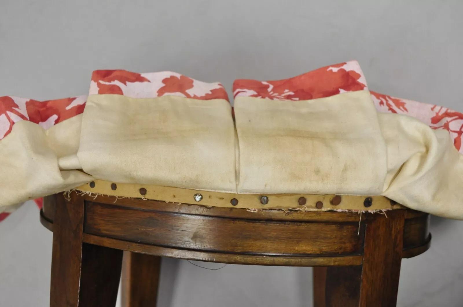 Vintage Regency Style Small Oval Mahogany Saber Leg Vanity Bench Stool 2