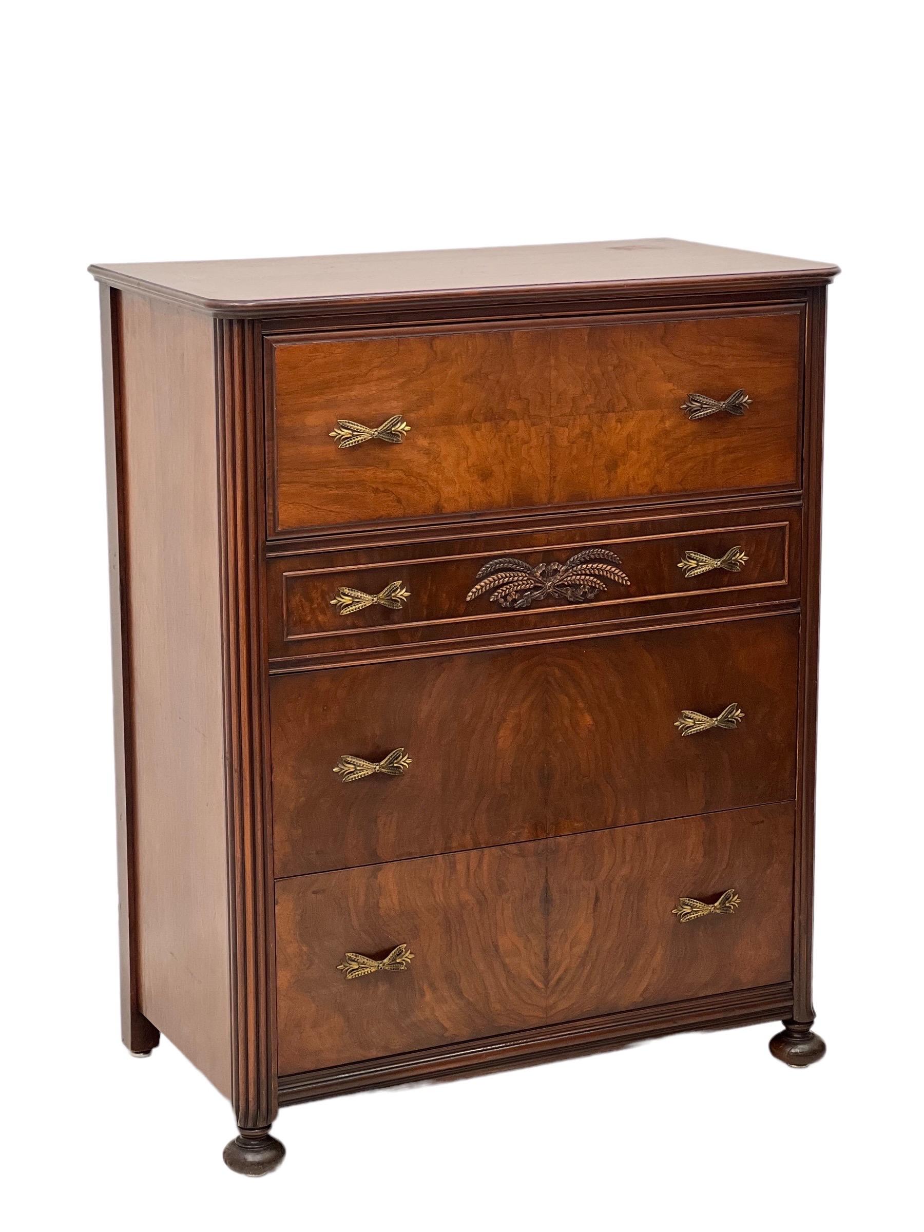 Vintage Regency Style Walnut and Mahogany Burl Wood Dresser In Good Condition For Sale In Seattle, WA