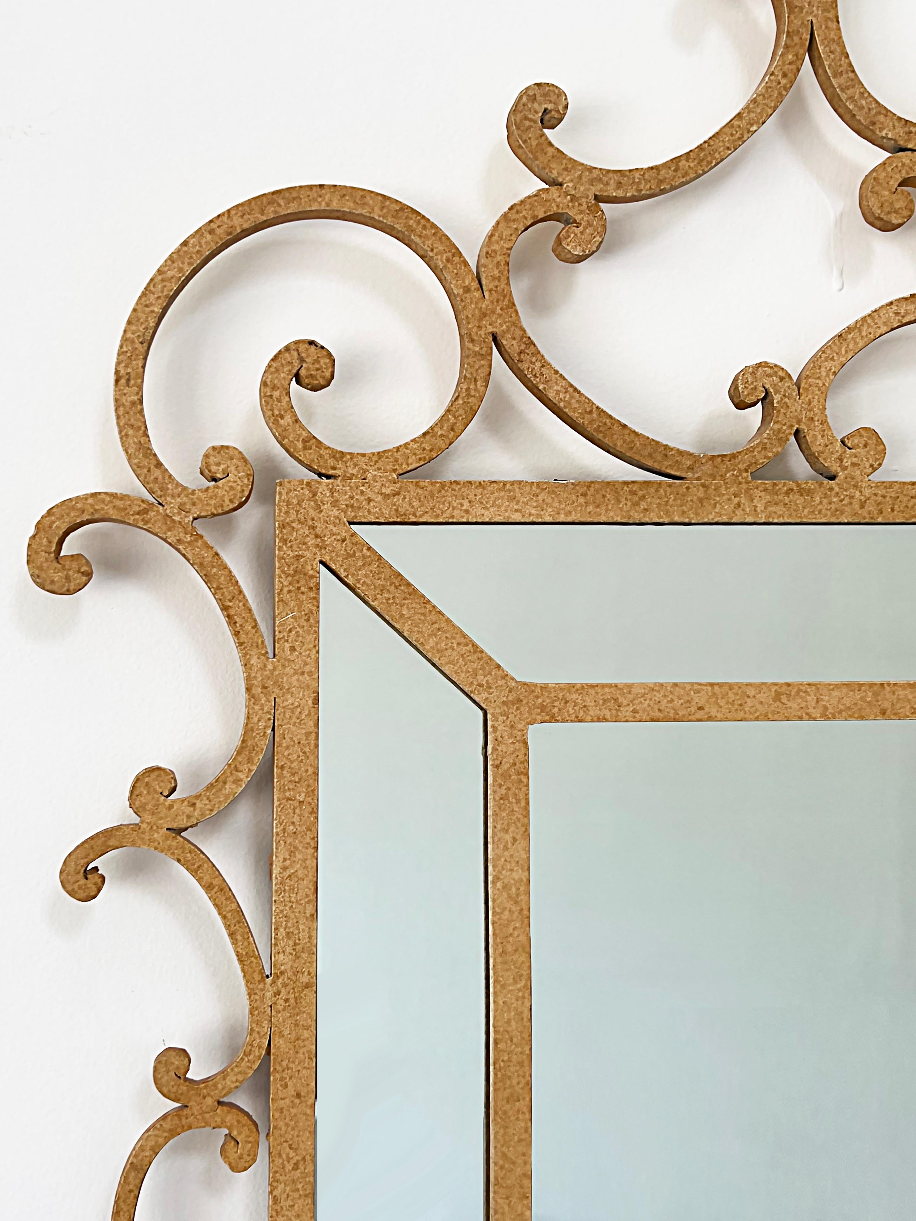 Vintage Regency Style Wrought Iron Mirror, Gilbert Poillerat Manner

Offered for sale is a large vintage Hollywood Regency-style wrought iron mirror with an applied finish. This mirror has been created in the manner of Gilbert Poillerat with