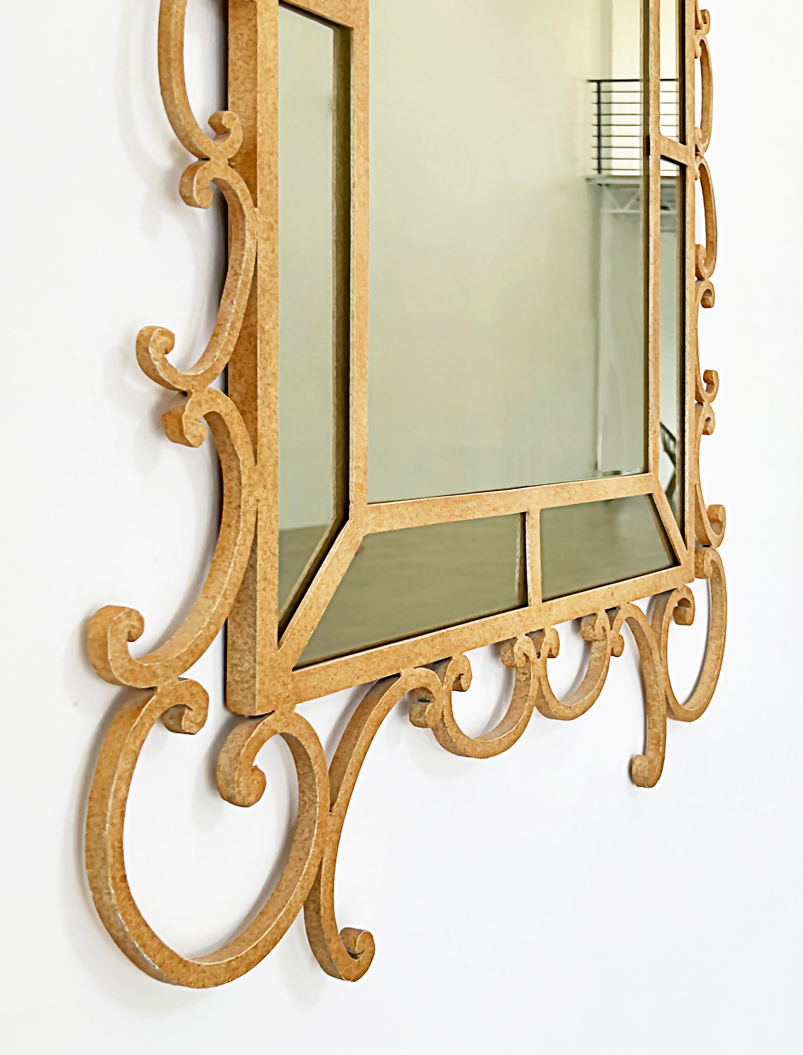 Patinated Vintage Regency Style Wrought Iron Mirror, Gilbert Poillerat  Manner For Sale