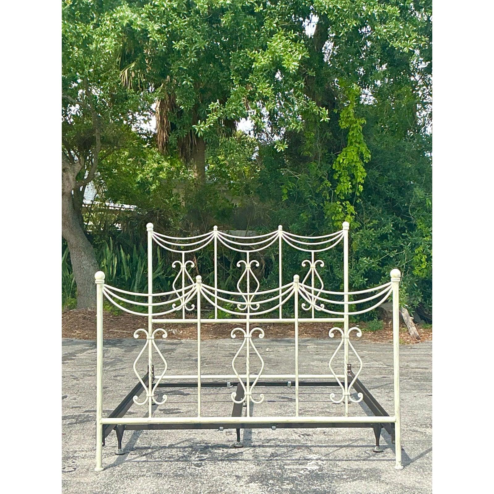 American Vintage Regency Swag Metal Queen Bed For Sale