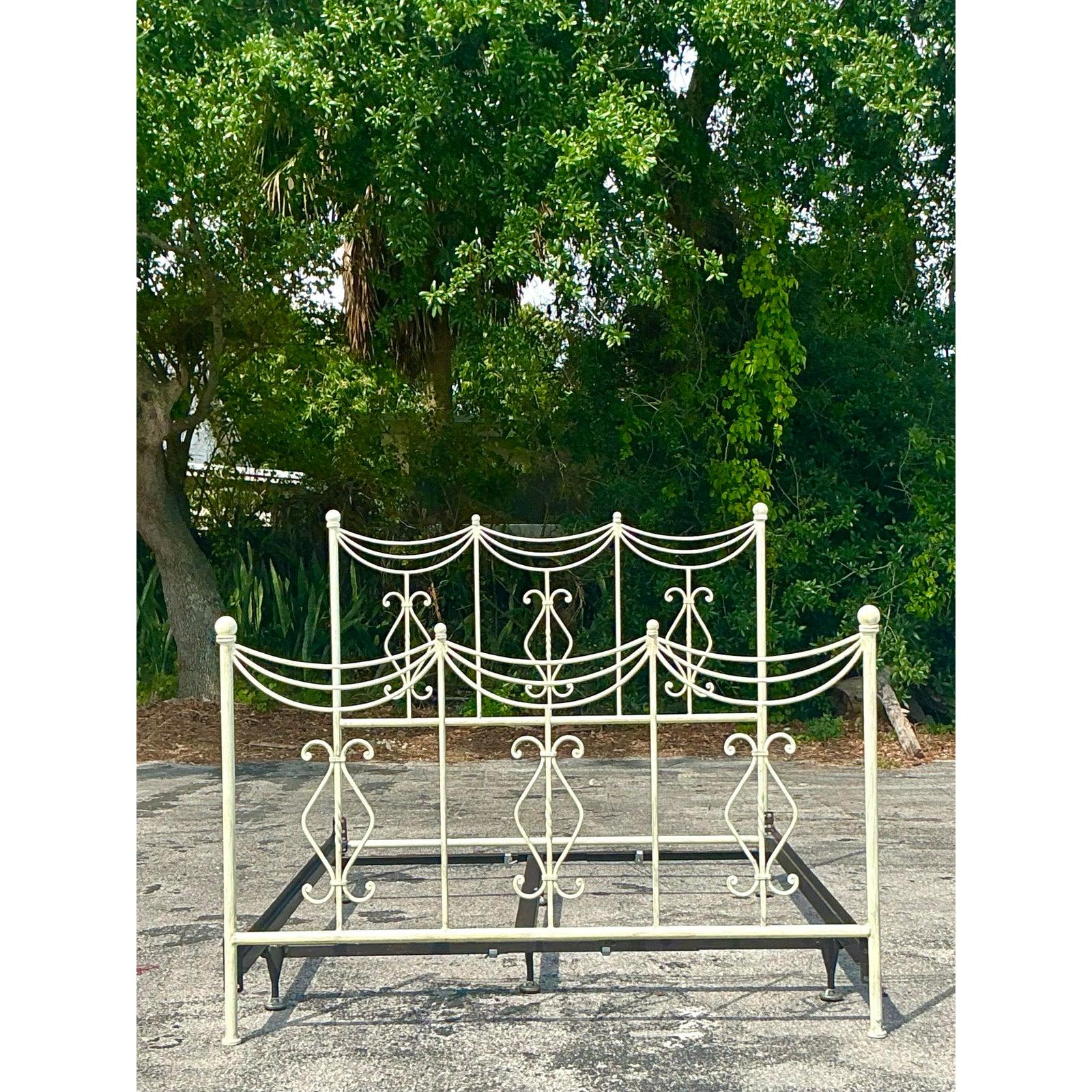 Vintage Regency Swag Metal Queen Bed In Good Condition For Sale In west palm beach, FL