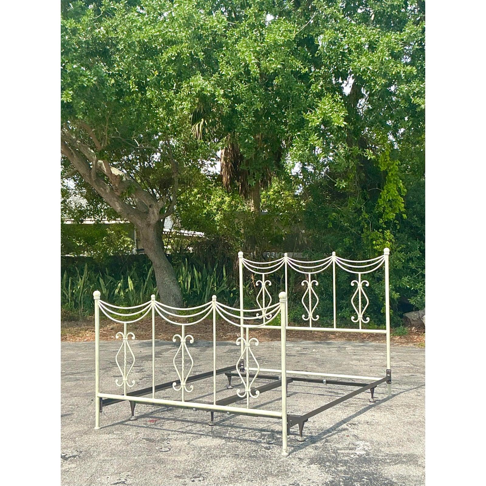 20th Century Vintage Regency Swag Metal Queen Bed For Sale