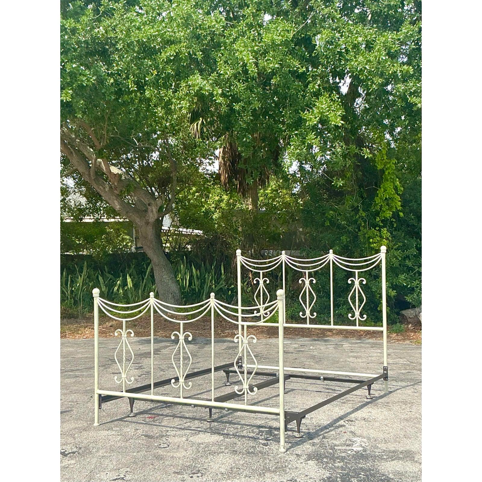 Vintage Regency Swag Metal Queen Bed For Sale 2