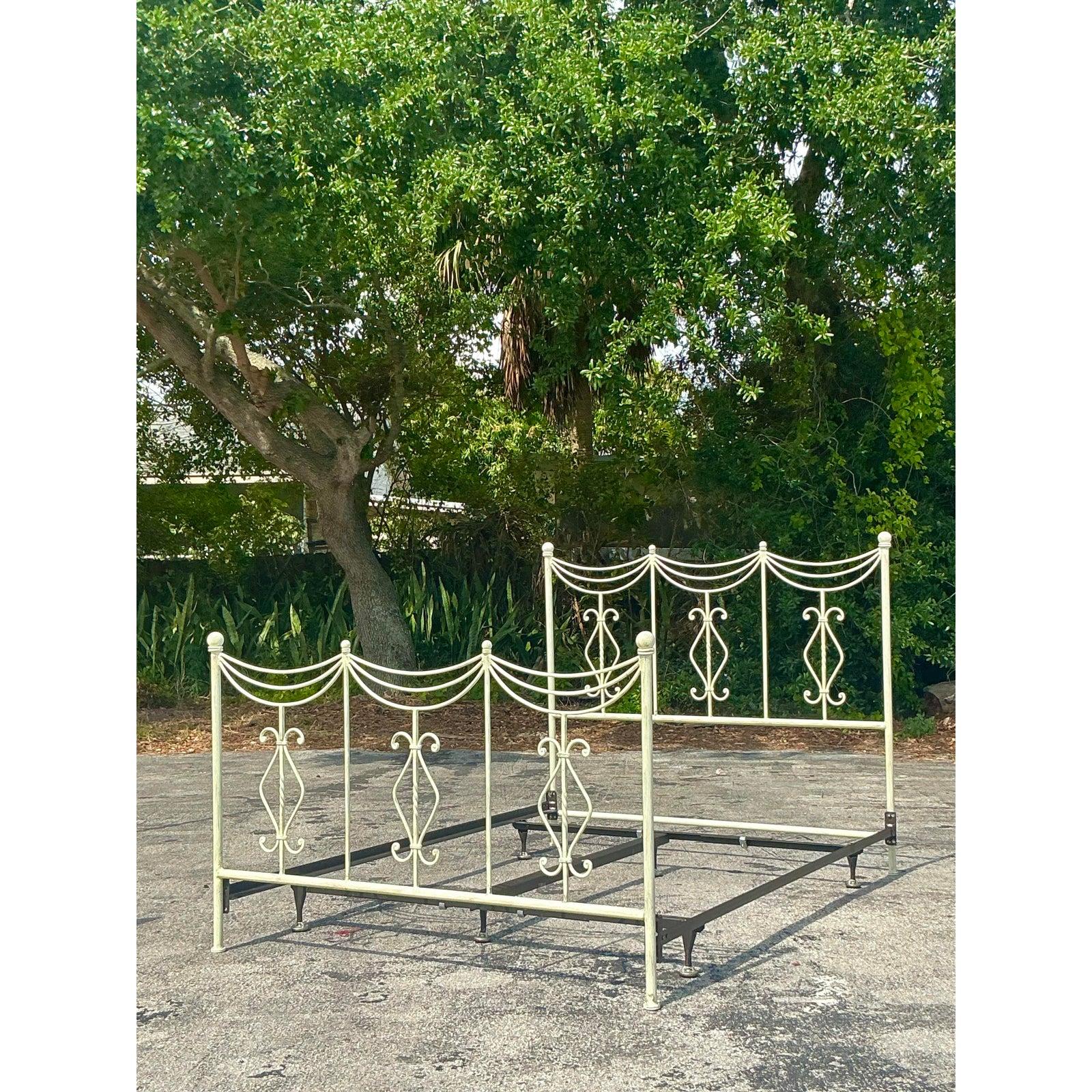 Vintage Regency Swag Metal Queen Bed For Sale 3