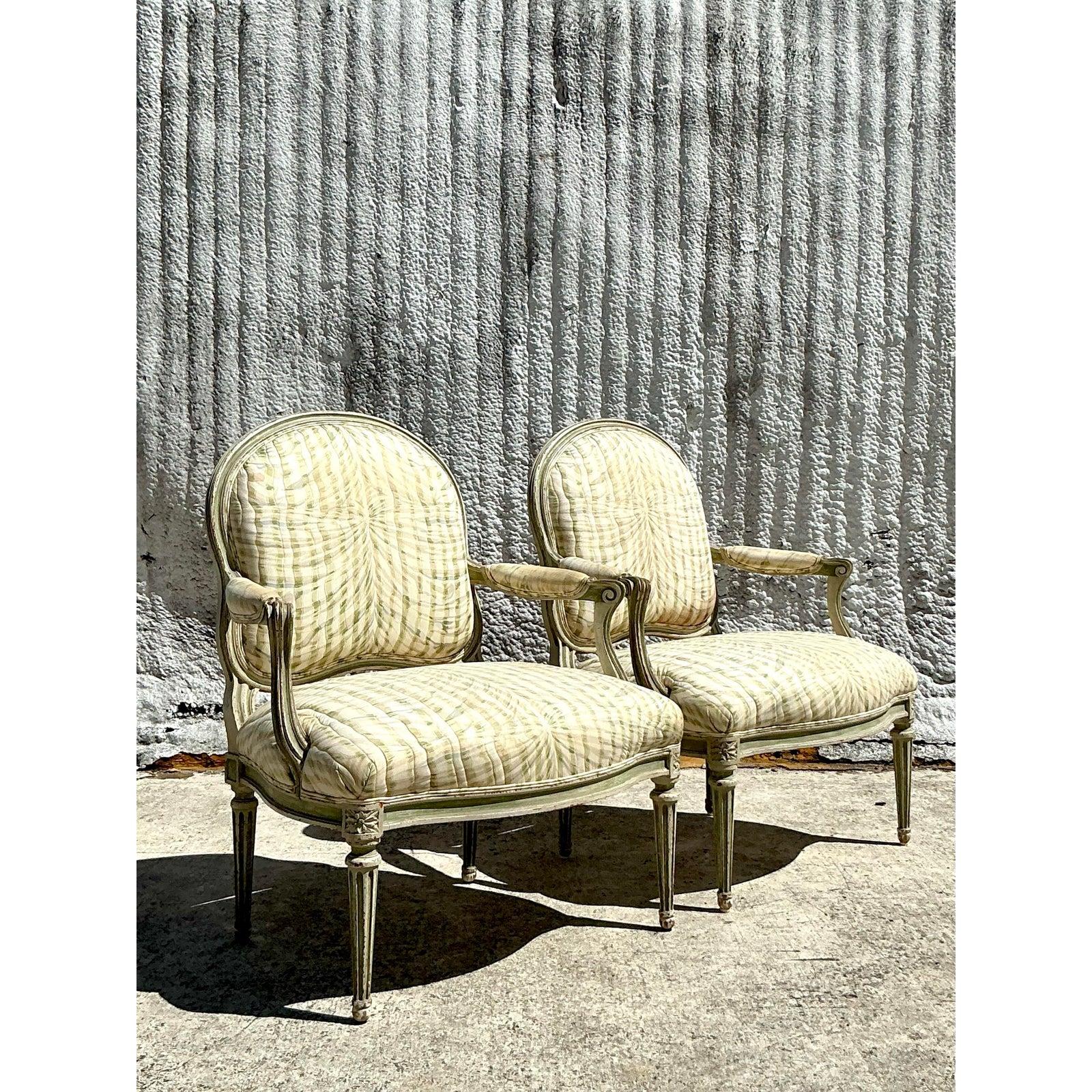 Fauteuil Vintage Regency Swag Print - Pareja en venta 4