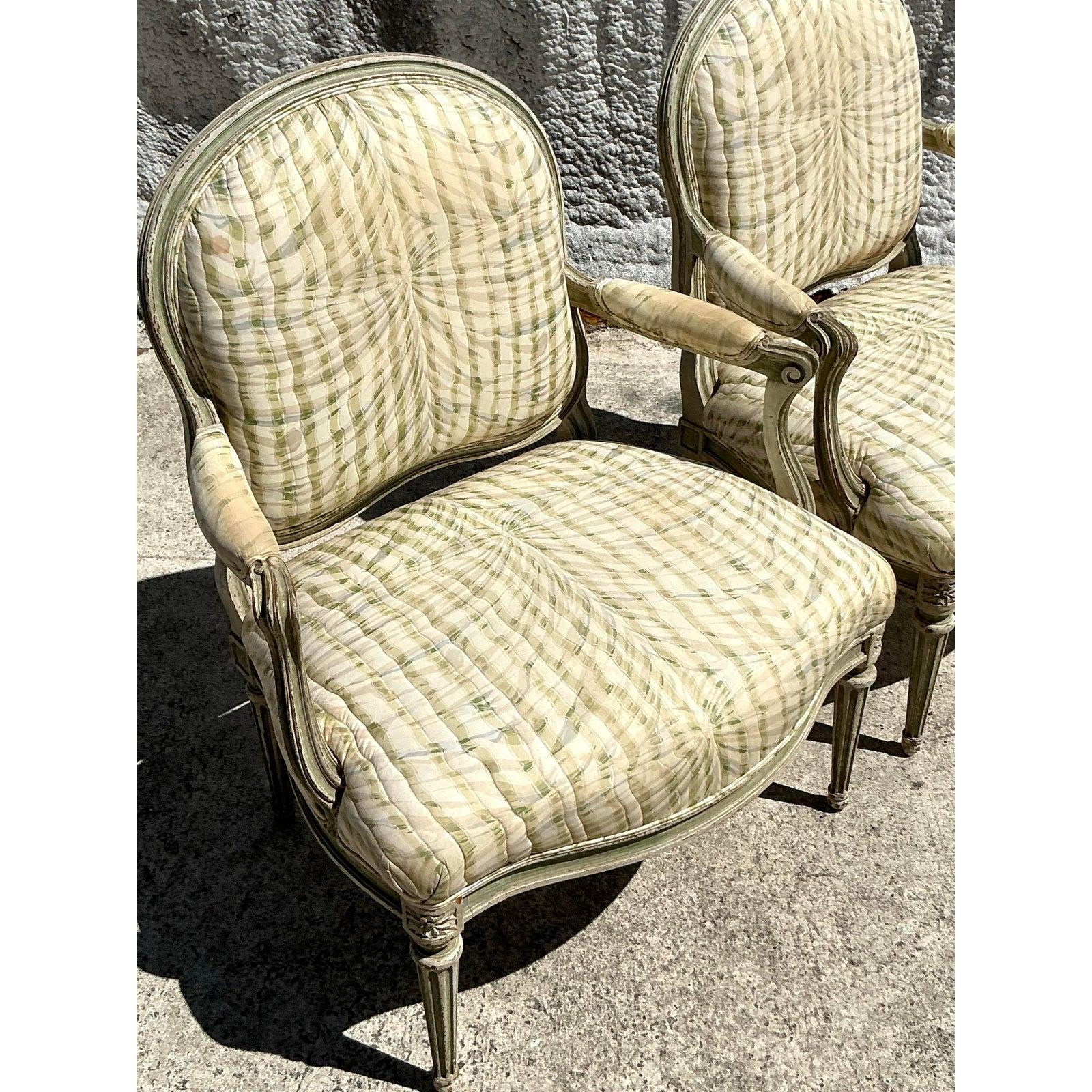 Fauteuil Vintage Regency Swag Print - Pareja Regencia de Hollywood en venta