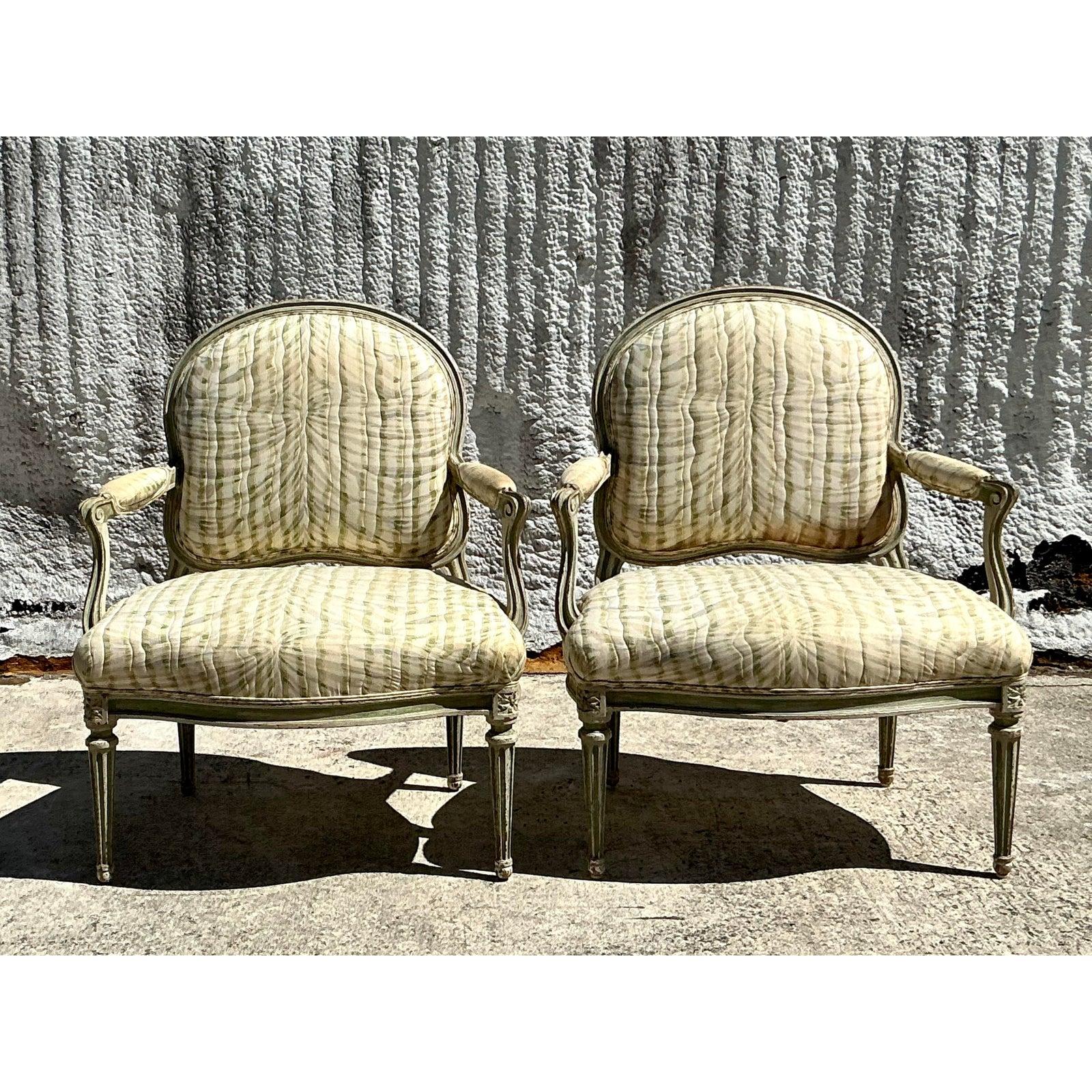 Fauteuil Vintage Regency Swag Print - Pareja siglo XX en venta
