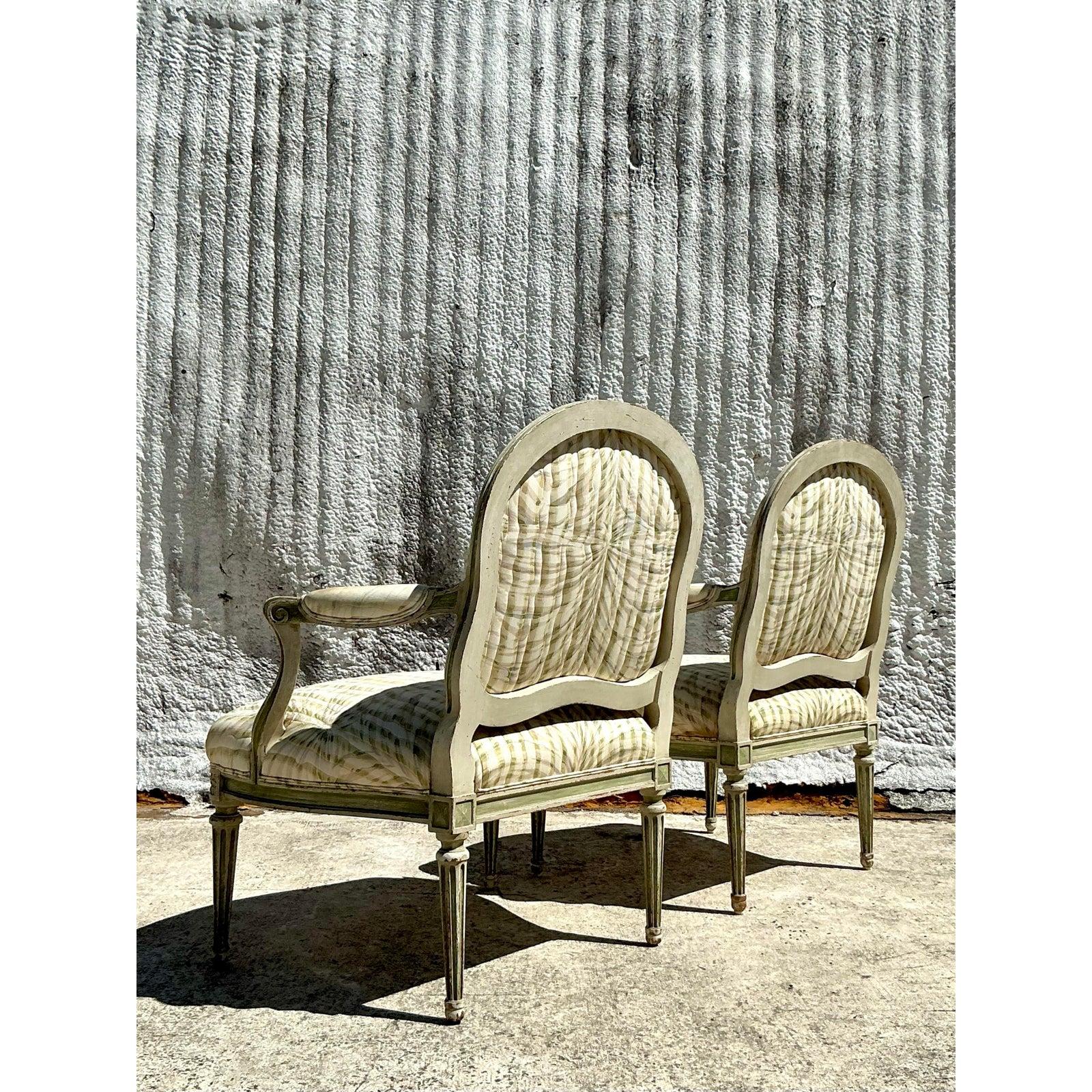 Fauteuil Vintage Regency Swag Print - Pareja Tapicería en venta