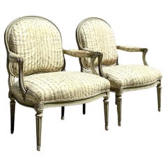 Vintage Regency Swag Print Fauteuil - A Pair