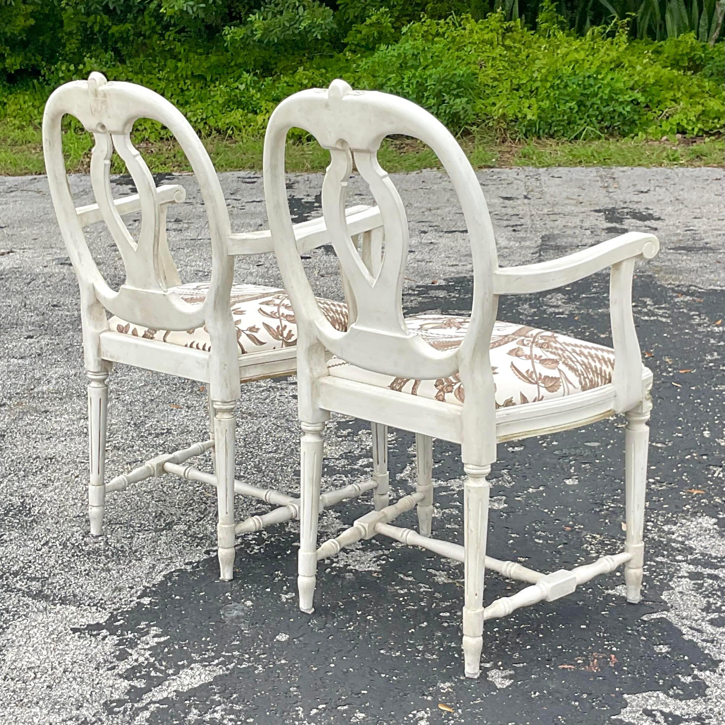 Vintage Regency Swedish Gustavian Arm Chairs - a Pair In Good Condition For Sale In west palm beach, FL