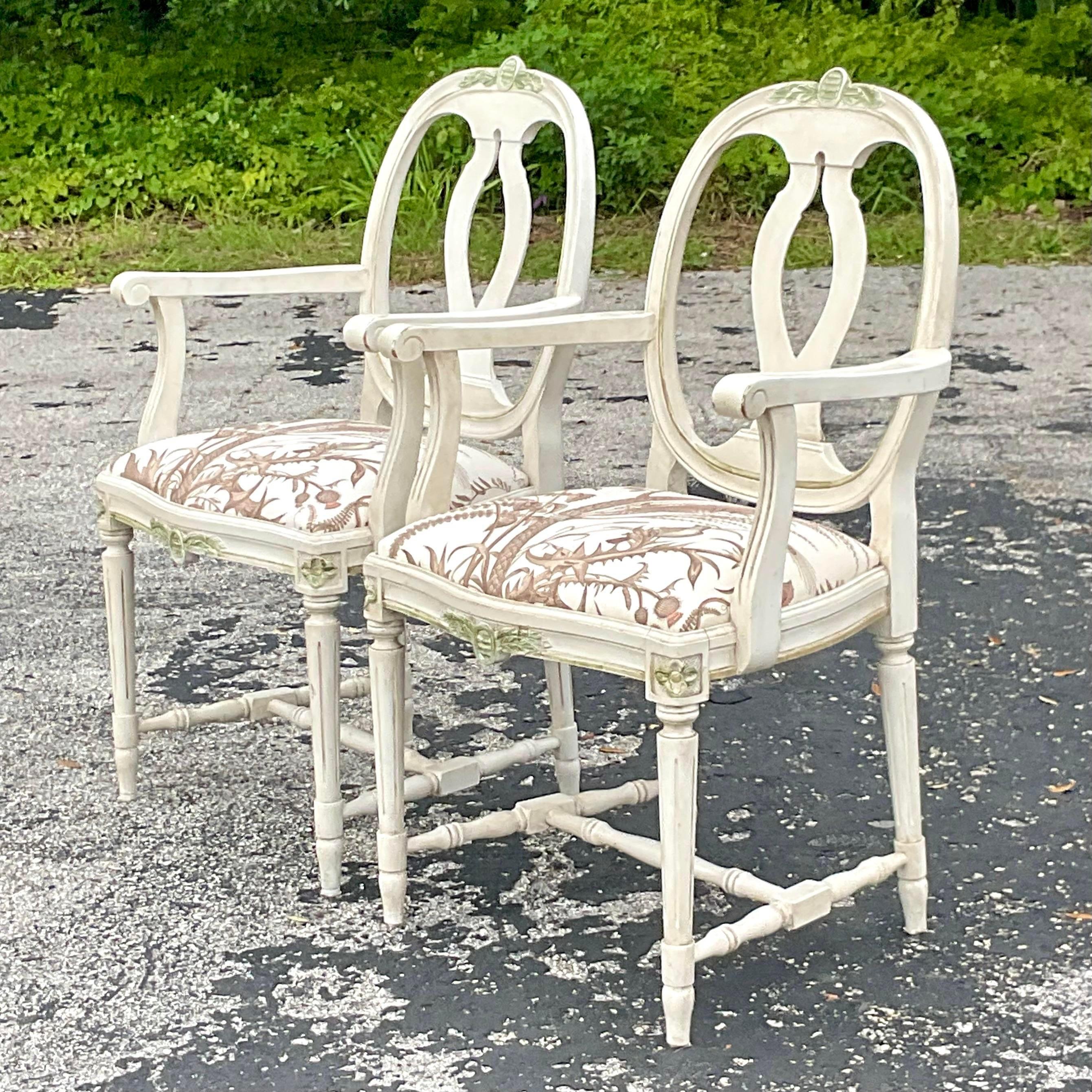 20th Century Vintage Regency Swedish Gustavian Arm Chairs - a Pair For Sale