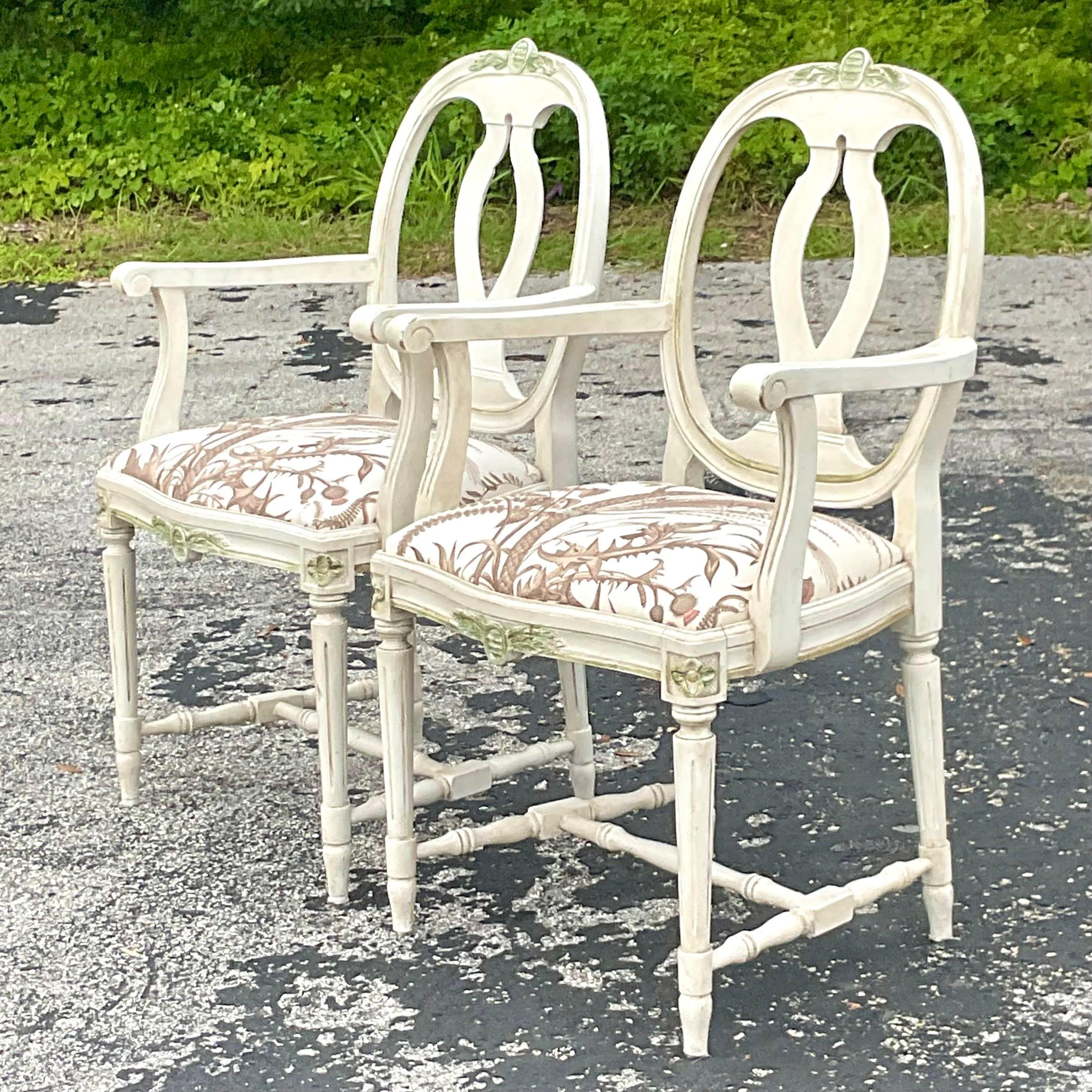 Upholstery Vintage Regency Swedish Gustavian Arm Chairs - a Pair For Sale