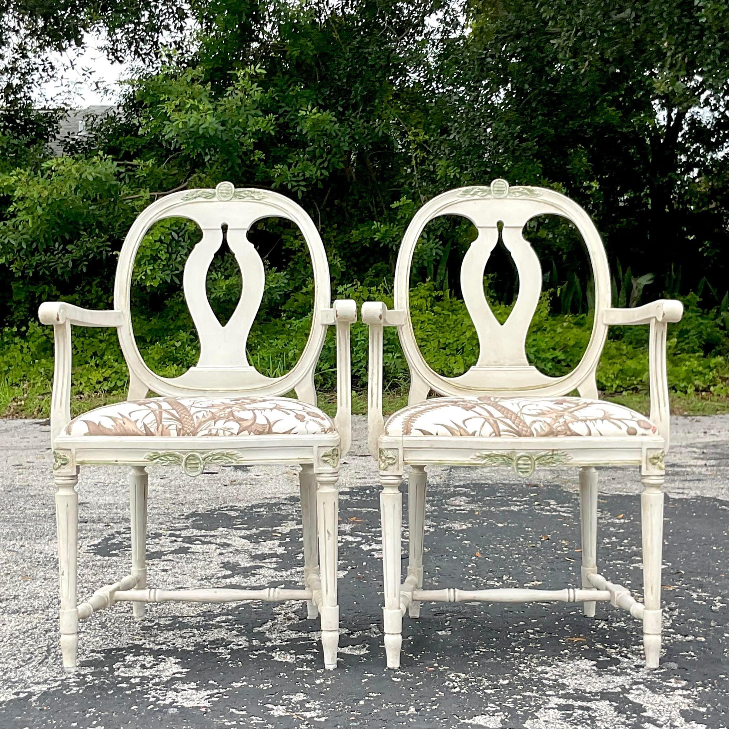 Vintage Regency Swedish Gustavian Arm Chairs - a Pair For Sale 1