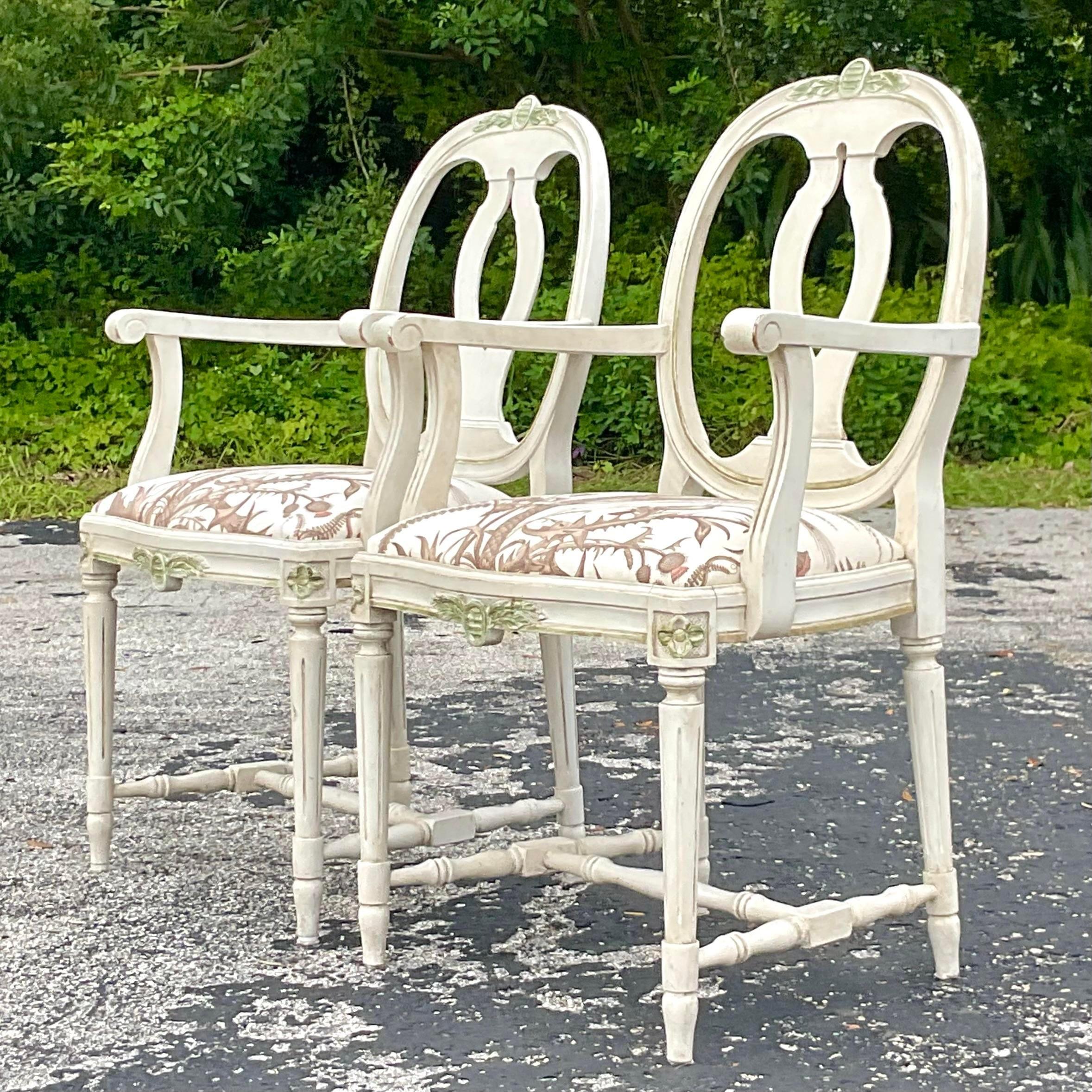 Vintage Regency Swedish Gustavian Arm Chairs - a Pair For Sale 4