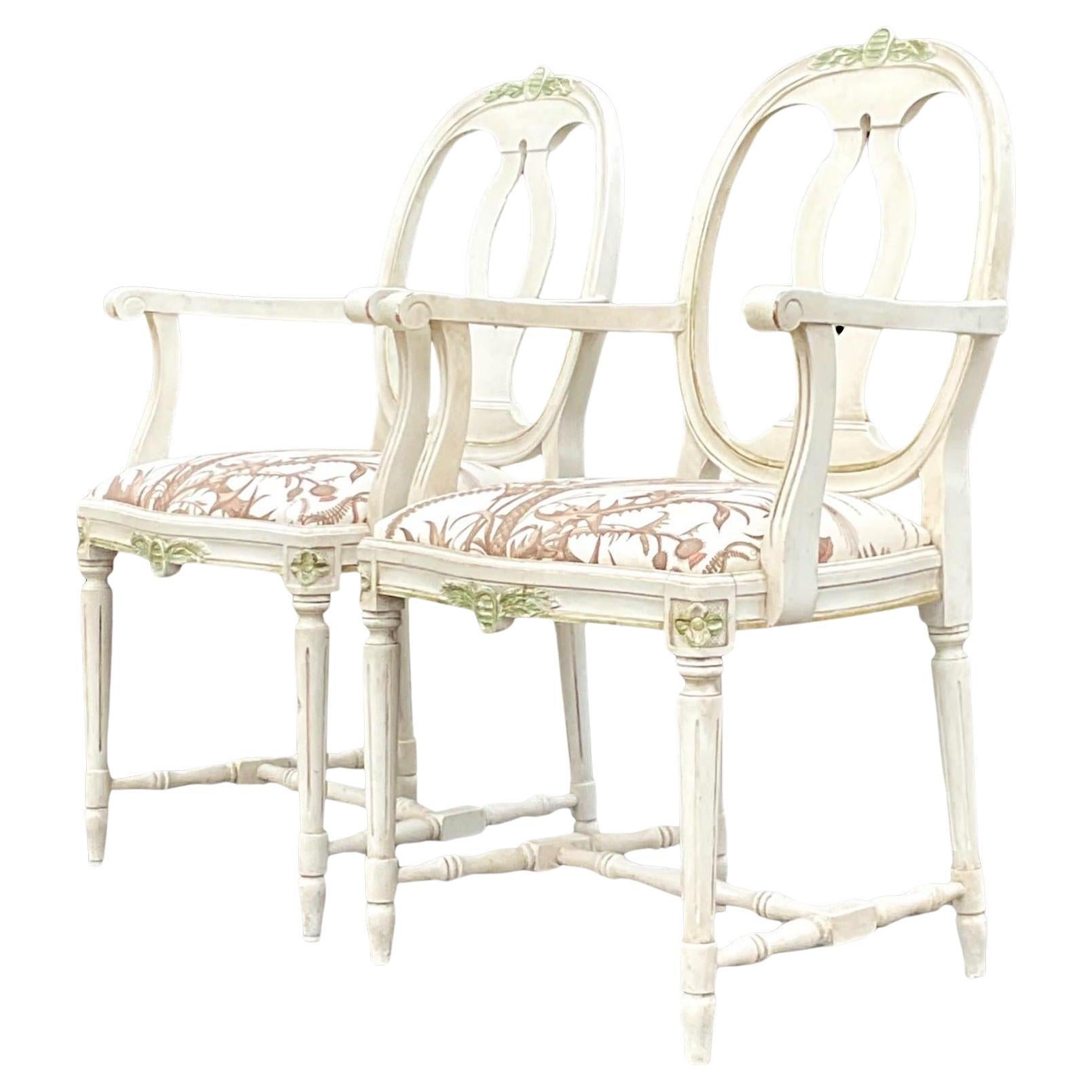 Vintage Regency Swedish Gustavian Arm Chairs - a Pair