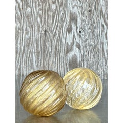 Vintage Regency Swirl Blown Glass Spheres - Set of 2