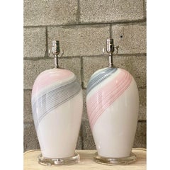 Vintage Regency Swirl Murano Glass Lamps